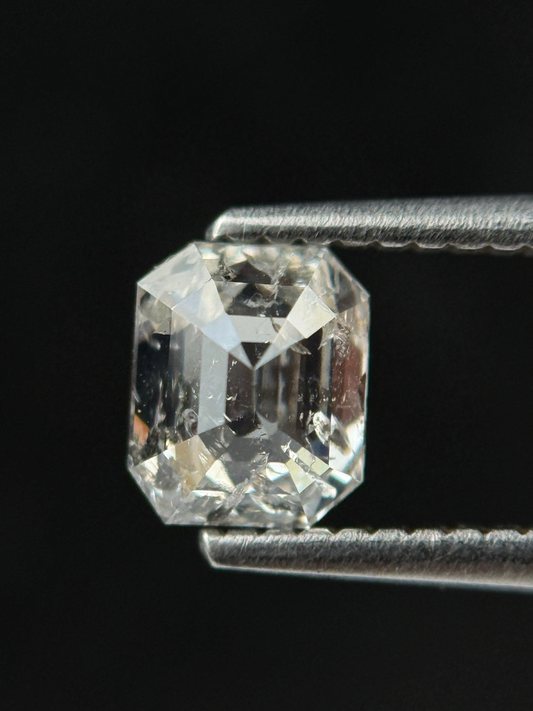 1.02 Ct Emerald Rose Cut White Natural Salt and Pepper Diamond