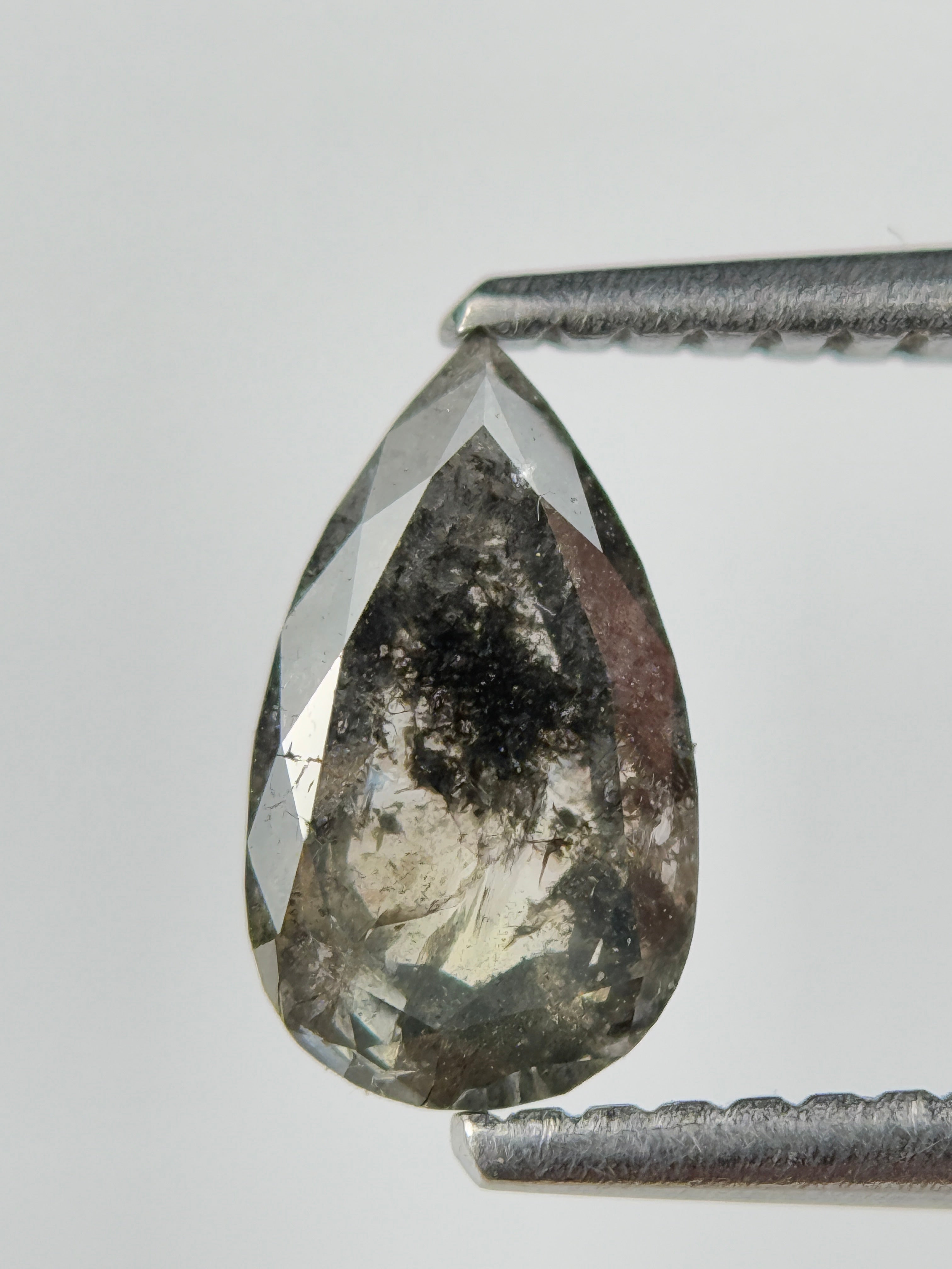 0.90 Ct Pear Rose Cut Grey Natural Salt and Pepper Diamond