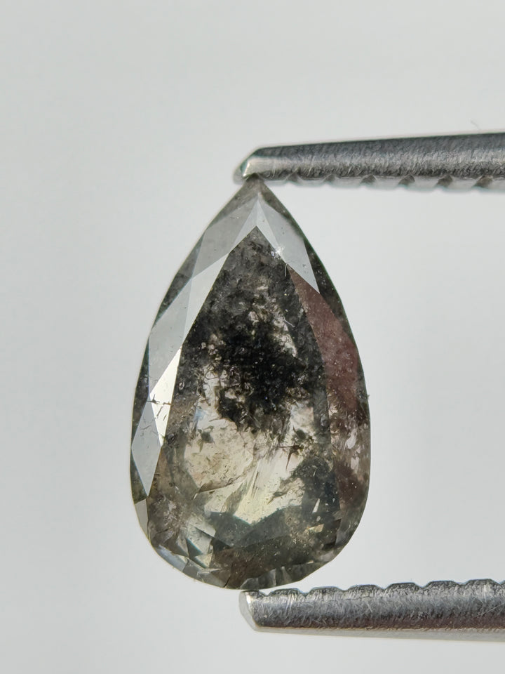 0.90 Ct Pear Rose Cut Grey Natural Salt and Pepper Diamond