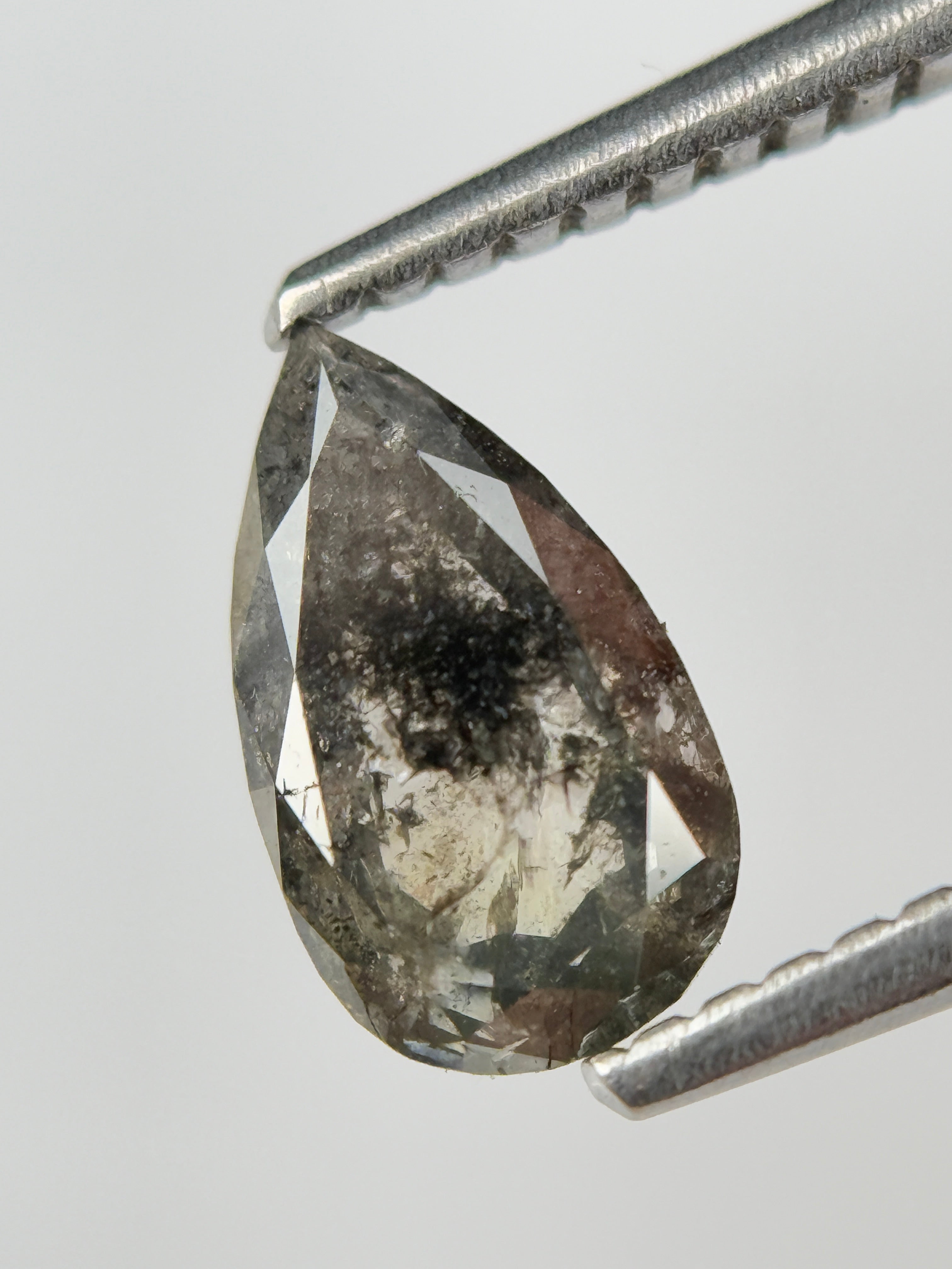 0.90 Ct Pear Rose Cut Grey Natural Salt and Pepper Diamond