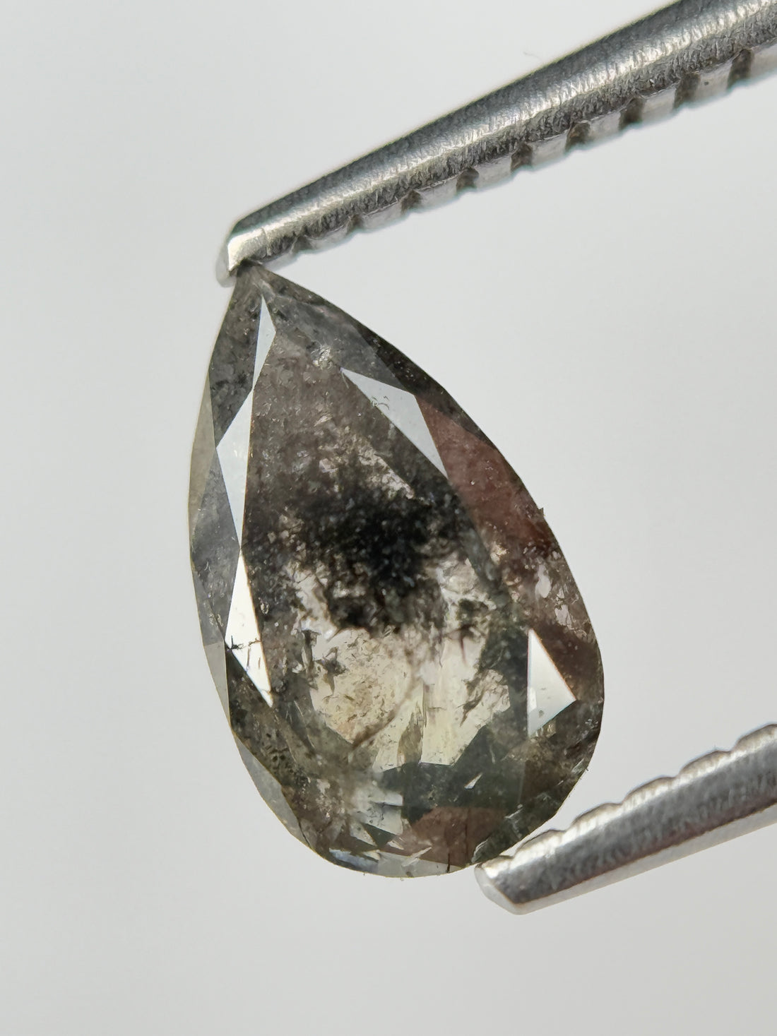 0.90 Ct Pear Rose Cut Grey Natural Salt and Pepper Diamond