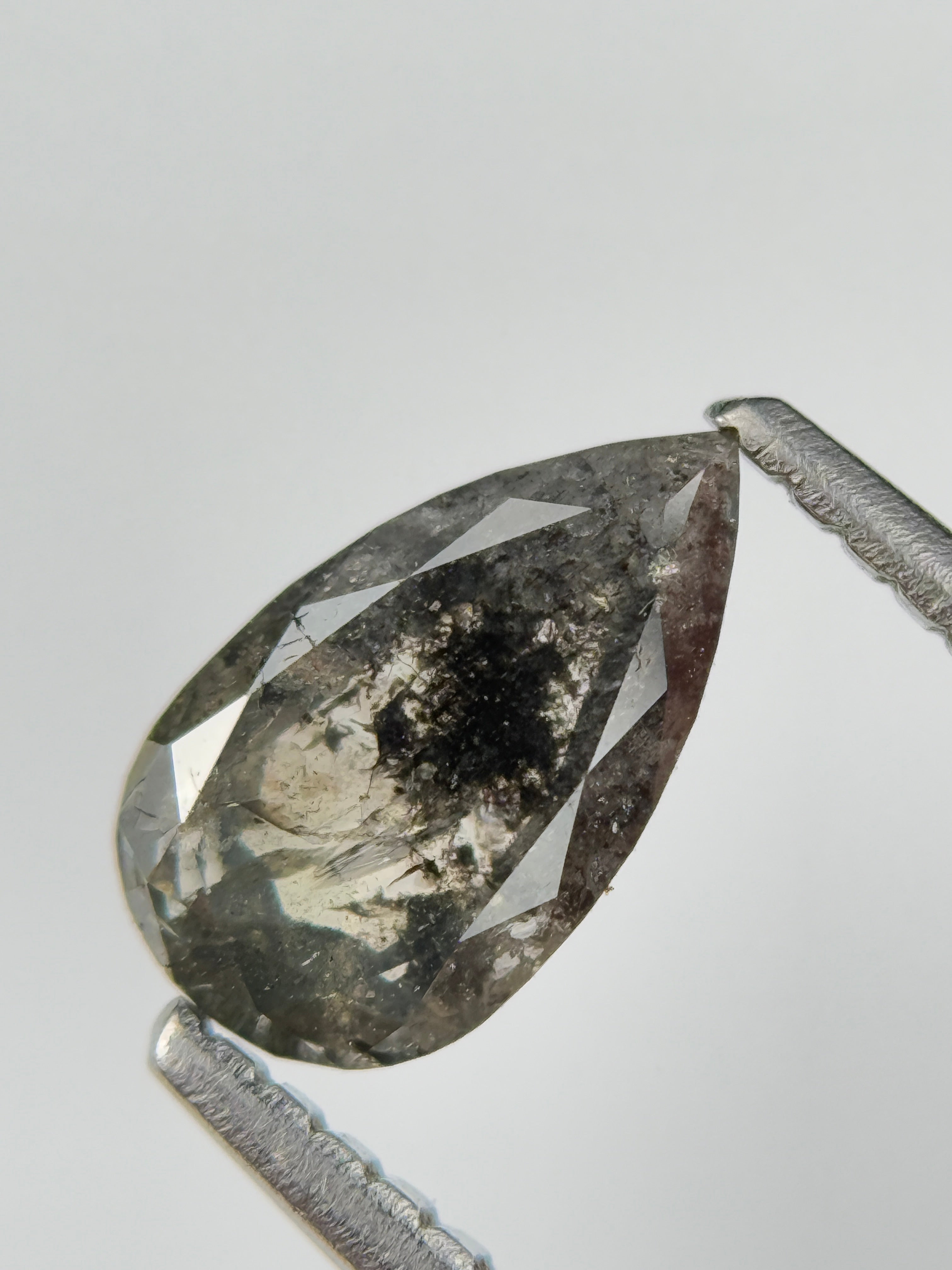 0.90 Ct Pear Rose Cut Grey Natural Salt and Pepper Diamond