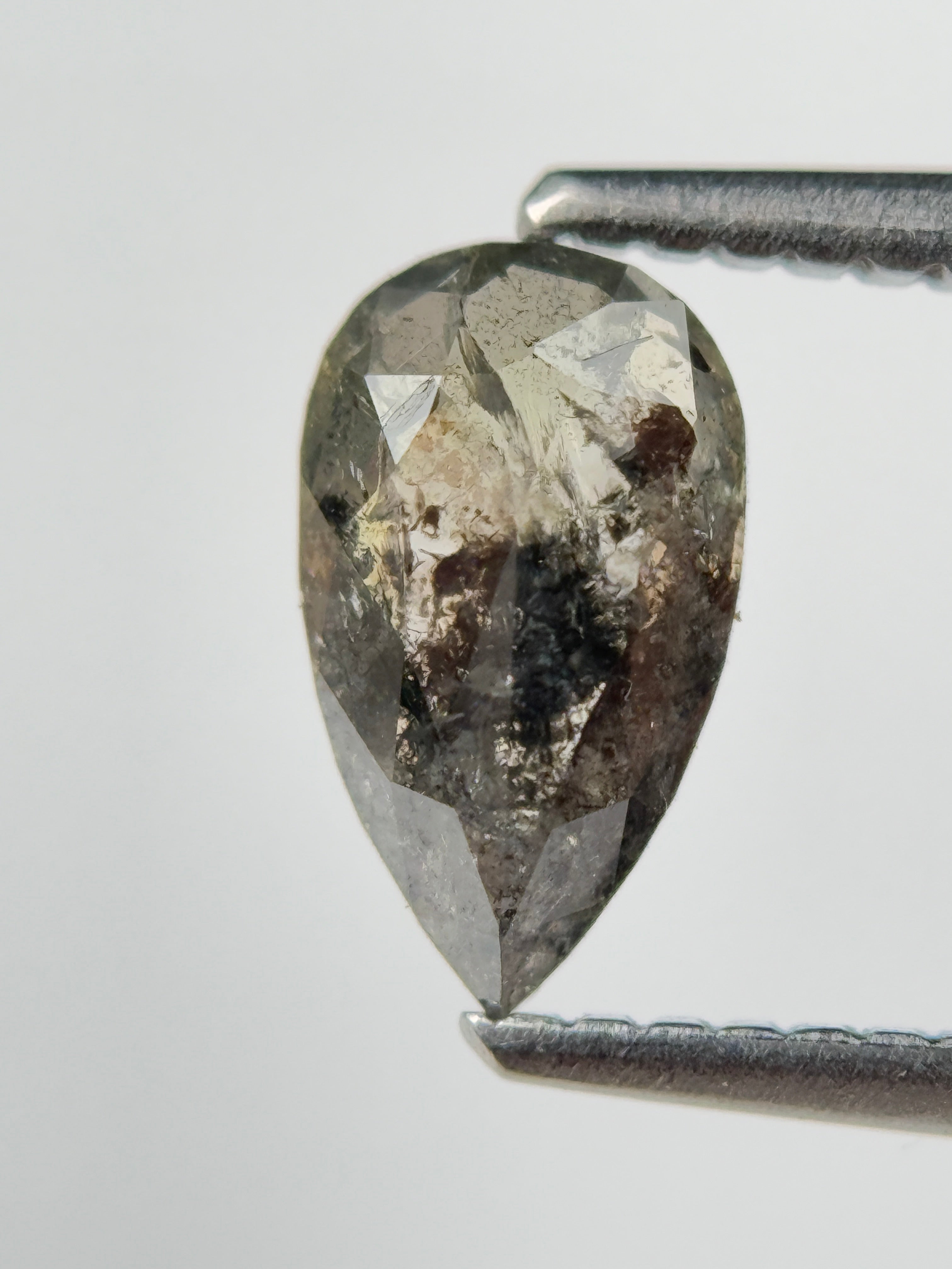 0.90 Ct Pear Rose Cut Grey Natural Salt and Pepper Diamond
