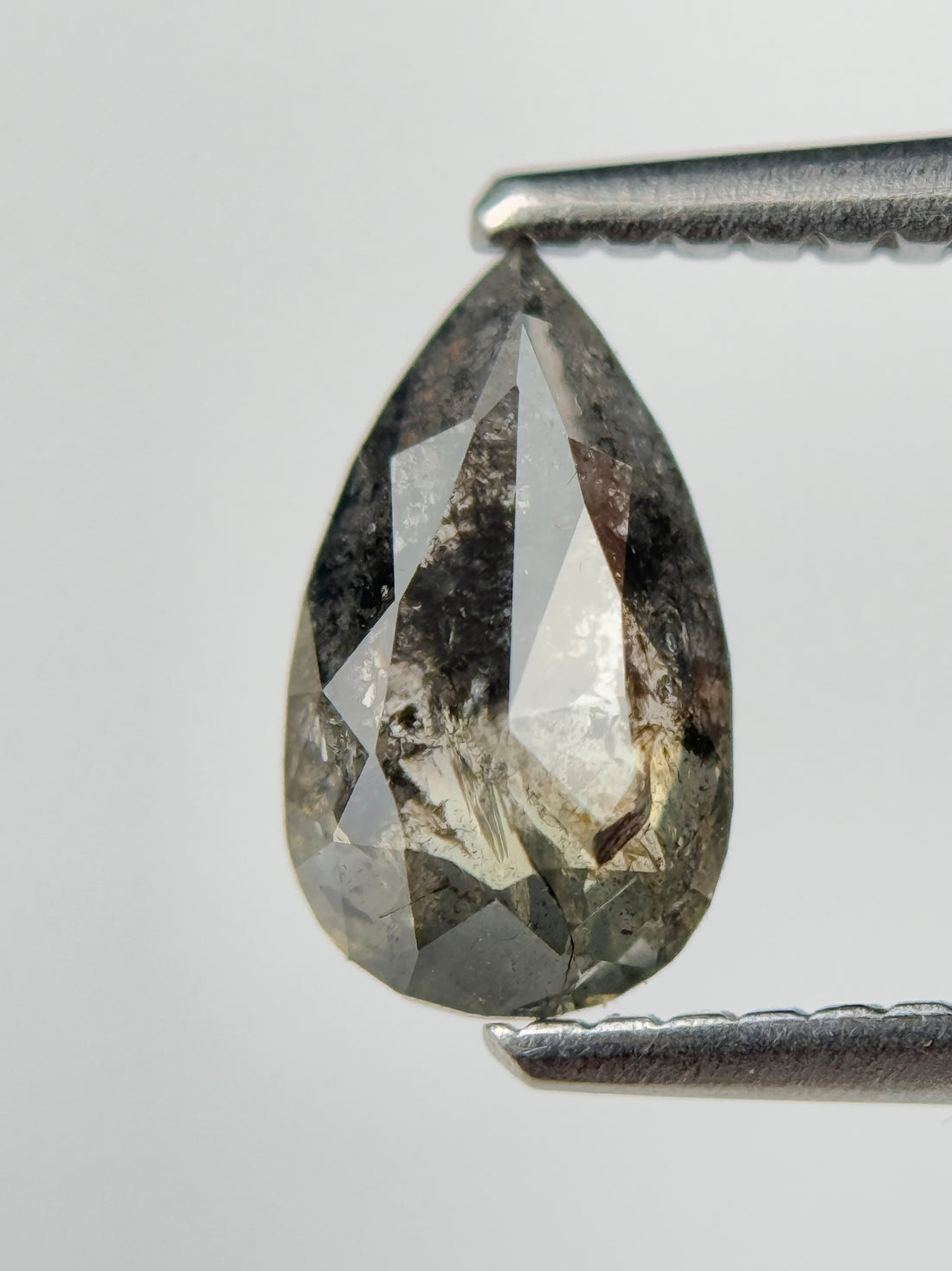 0.90 Ct Pear Rose Cut Grey Natural Salt and Pepper Diamond