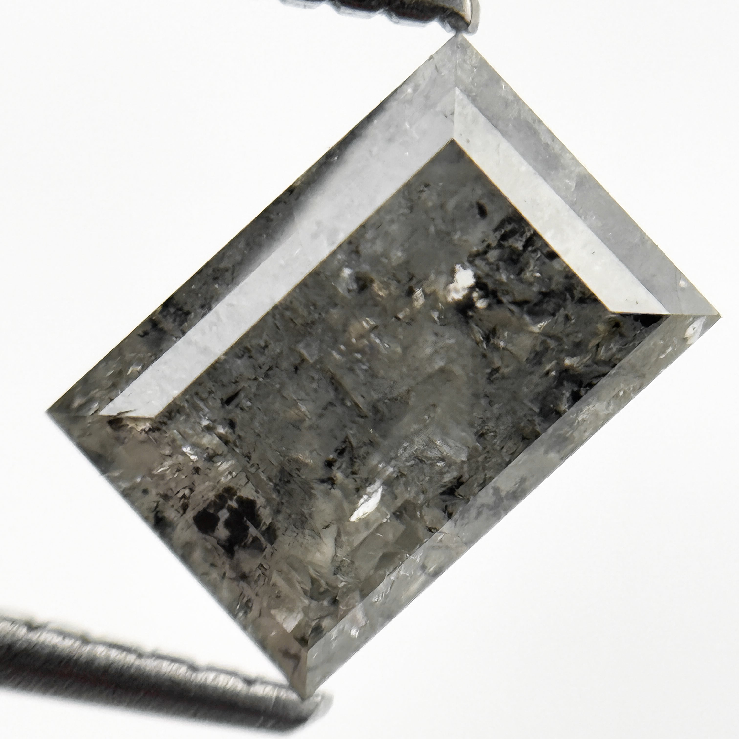1.96 Ct Baguette Rose Cut Grey Natural Salt and Pepper Diamond
