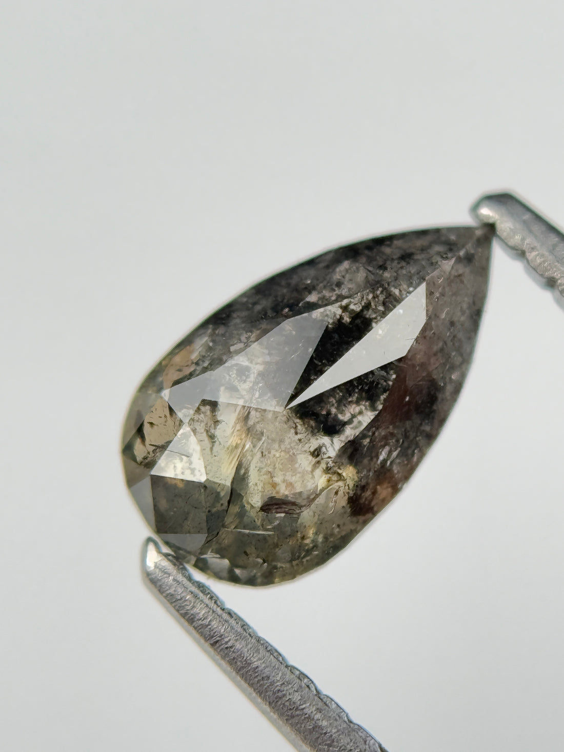 0.90 Ct Pear Rose Cut Grey Natural Salt and Pepper Diamond