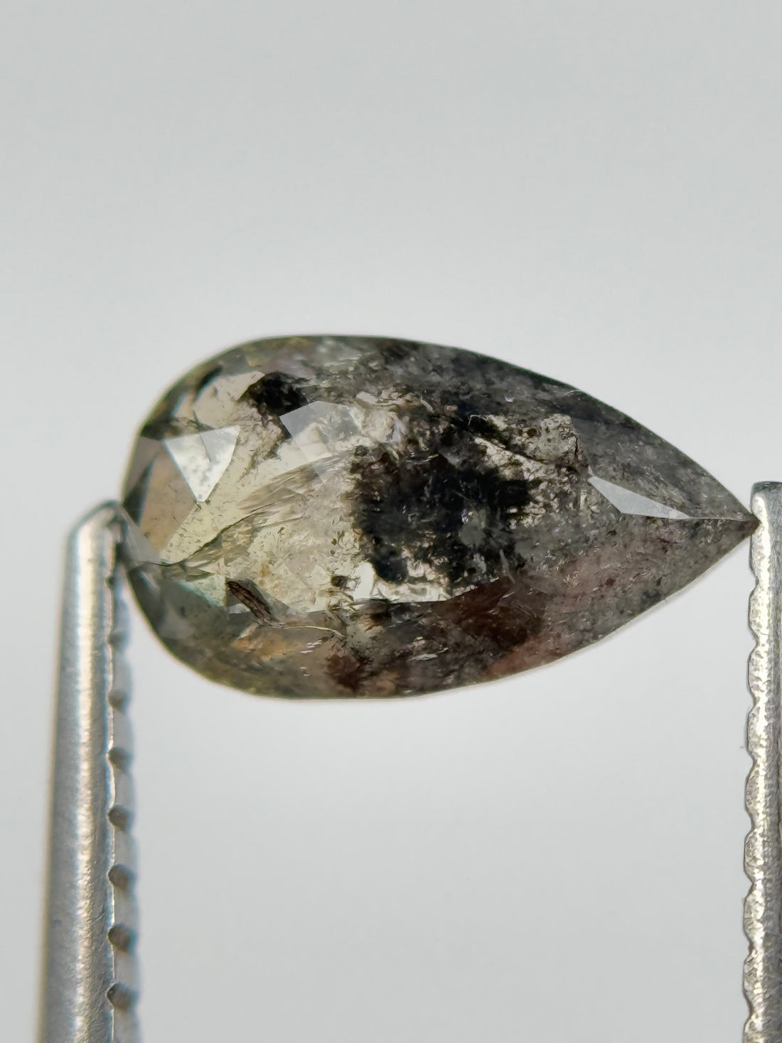 0.90 Ct Pear Rose Cut Grey Natural Salt and Pepper Diamond