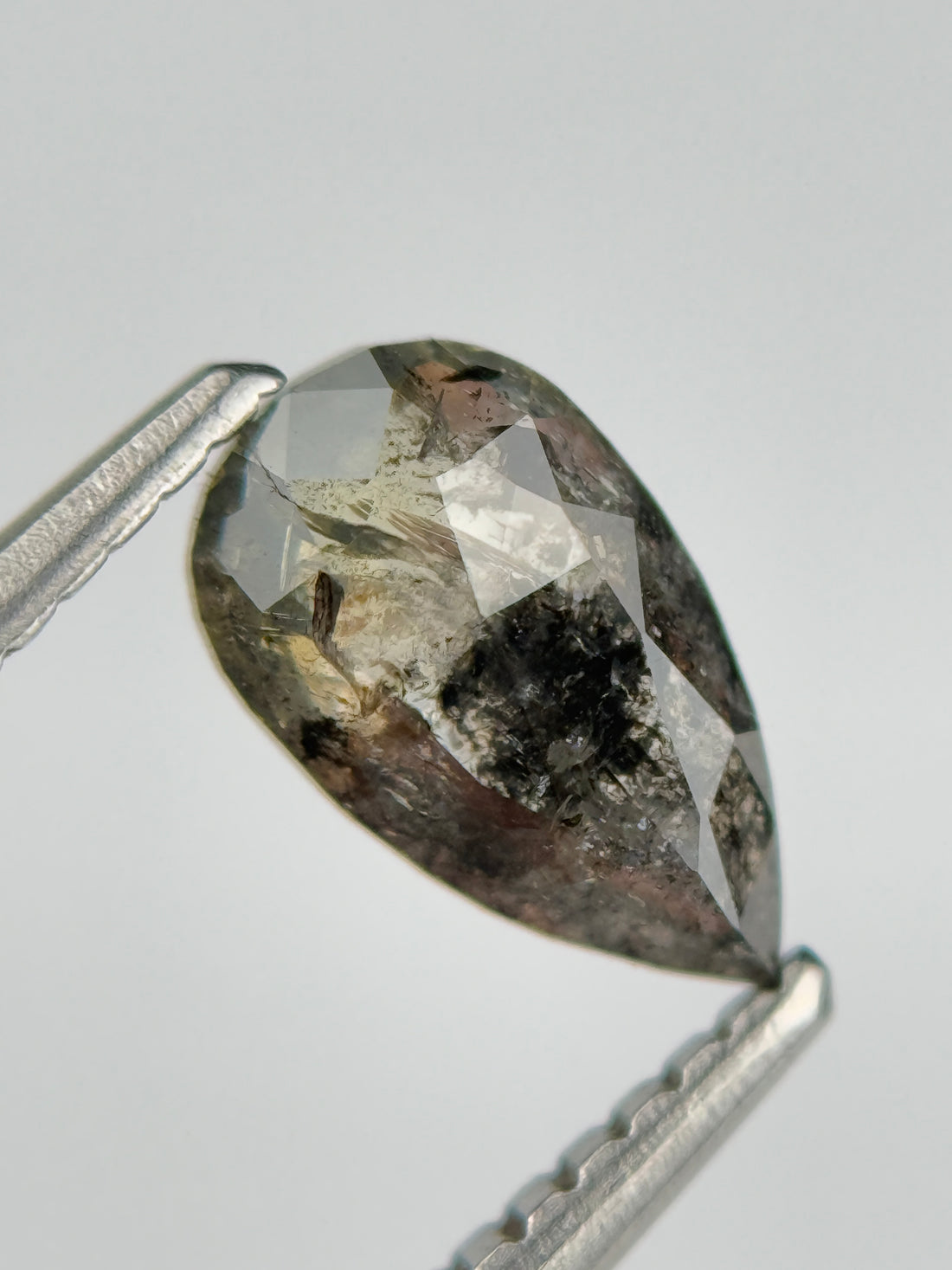 0.90 Ct Pear Rose Cut Grey Natural Salt and Pepper Diamond
