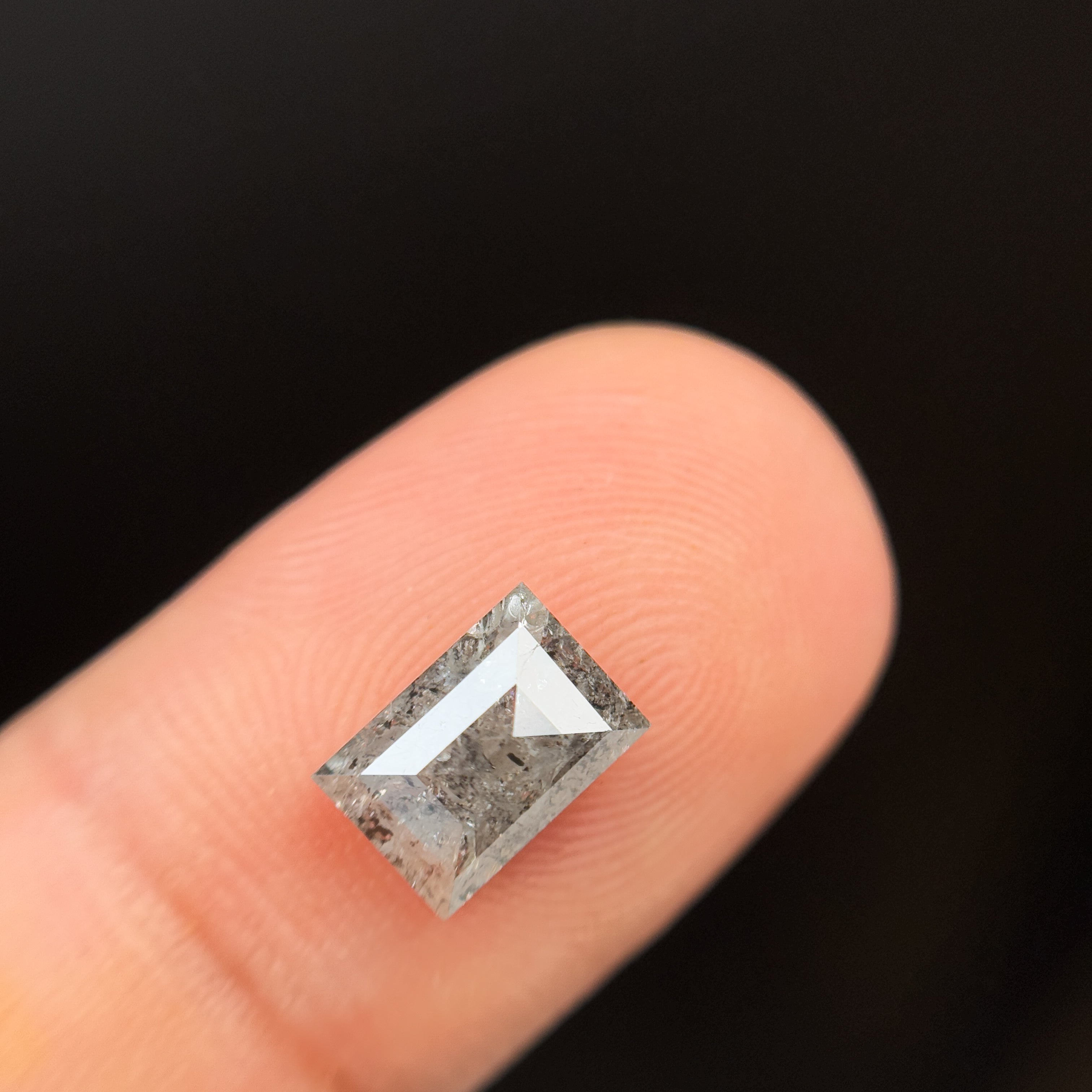 1.96 Ct Baguette Rose Cut Grey Natural Salt and Pepper Diamond