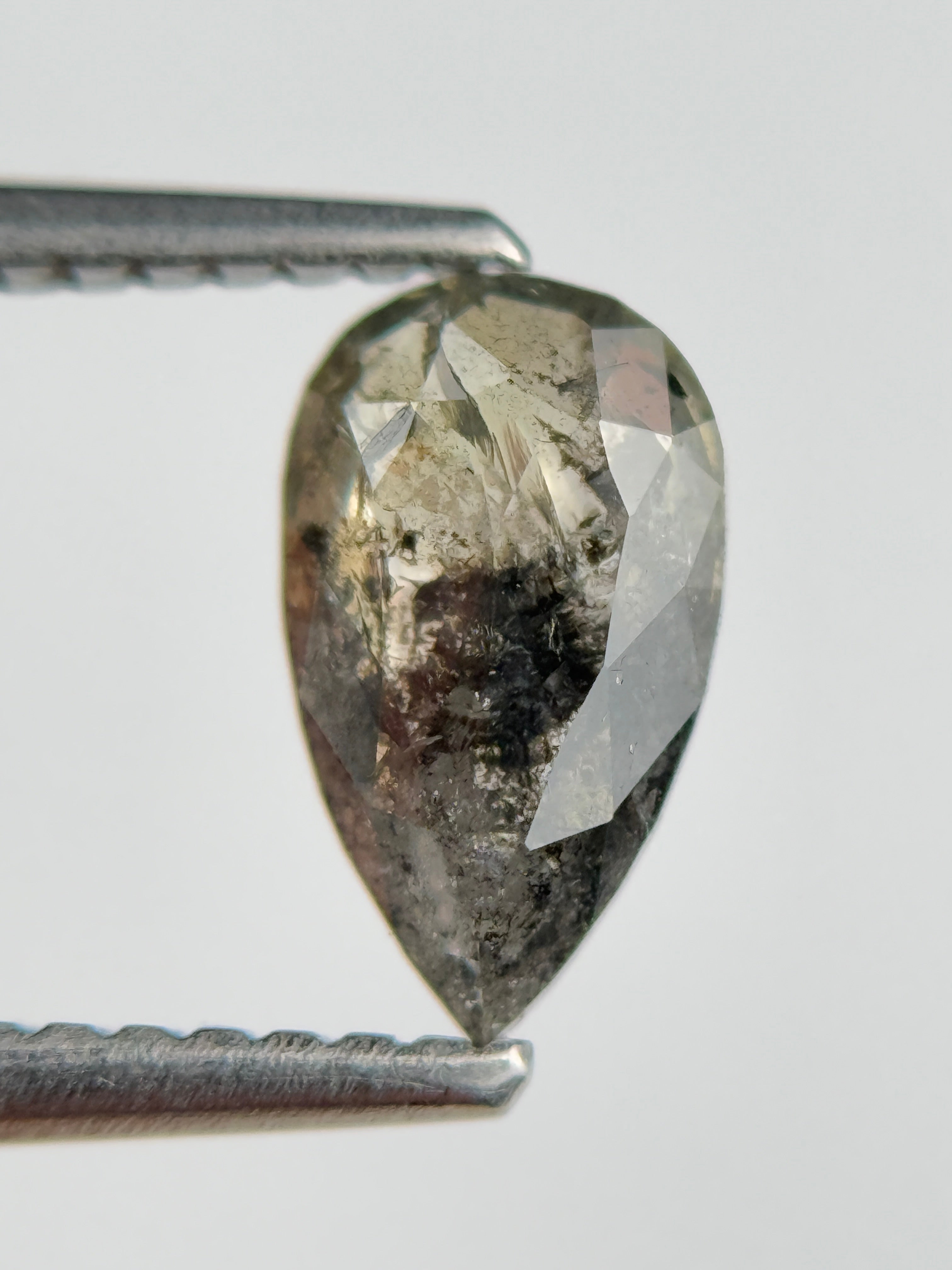 0.90 Ct Pear Rose Cut Grey Natural Salt and Pepper Diamond