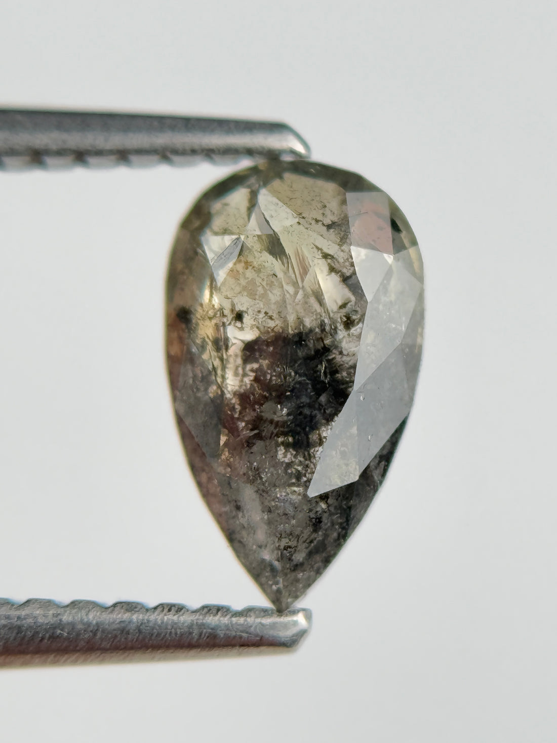 0.90 Ct Pear Rose Cut Grey Natural Salt and Pepper Diamond
