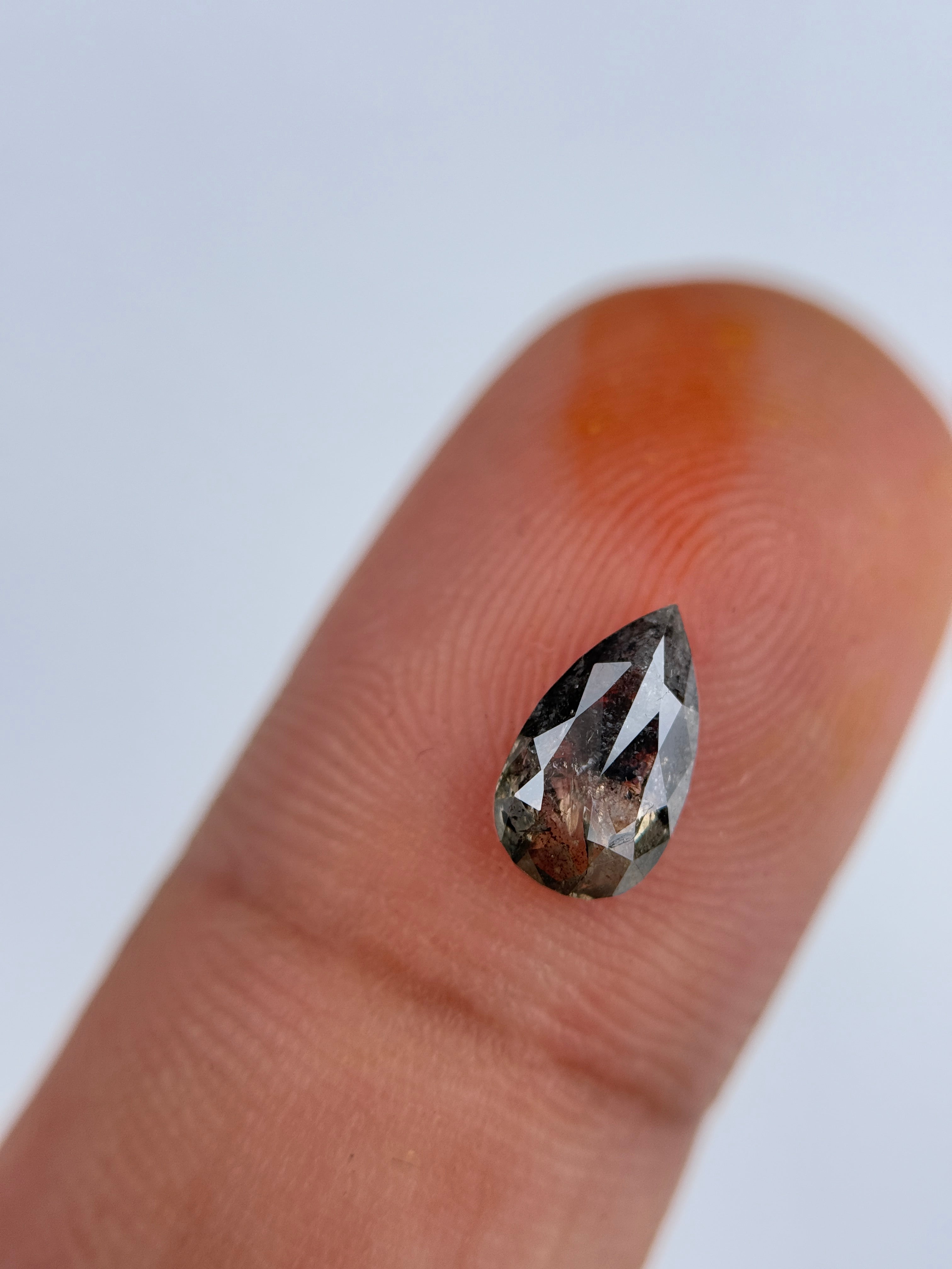 0.90 Ct Pear Rose Cut Grey Natural Salt and Pepper Diamond
