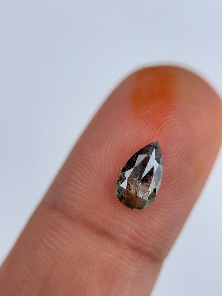 0.90 Ct Pear Rose Cut Grey Natural Salt and Pepper Diamond