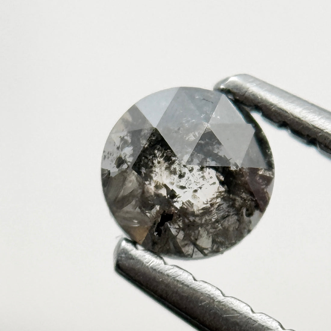 0.21 Ct Round Rose Cut Grey Natural Salt and Pepper Diamond