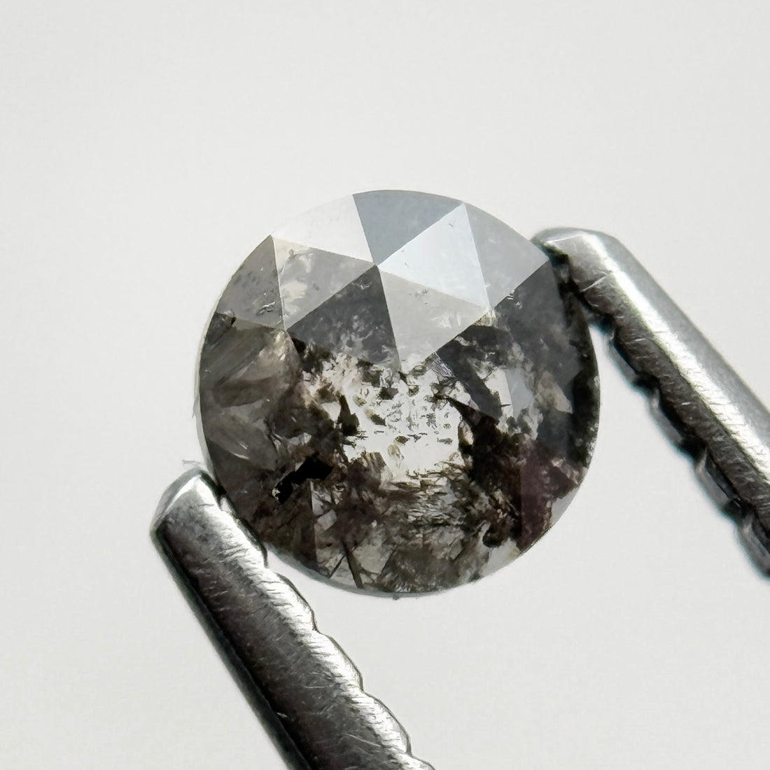 0.21 Ct Round Rose Cut Grey Natural Salt and Pepper Diamond