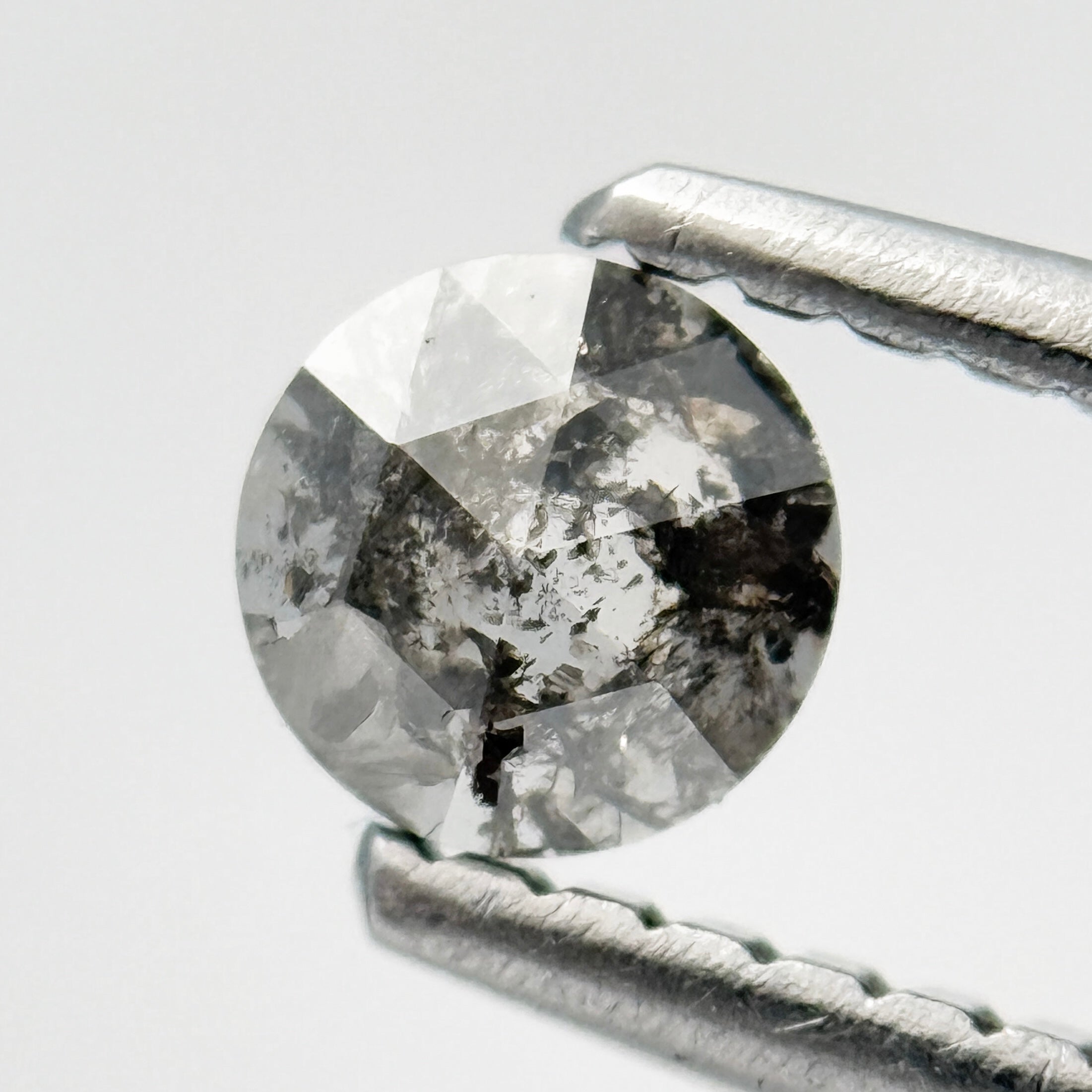 0.21 Ct Round Rose Cut Grey Natural Salt and Pepper Diamond