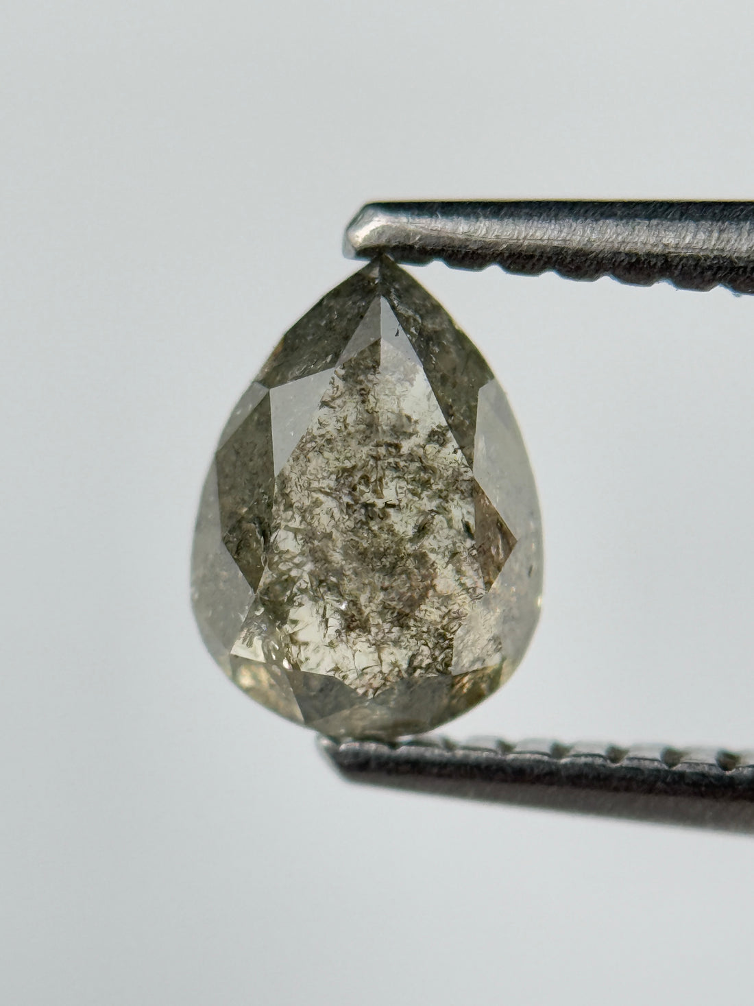 0.88 Ct Pear Rose Cut Grey Natural Salt and Pepper Diamond