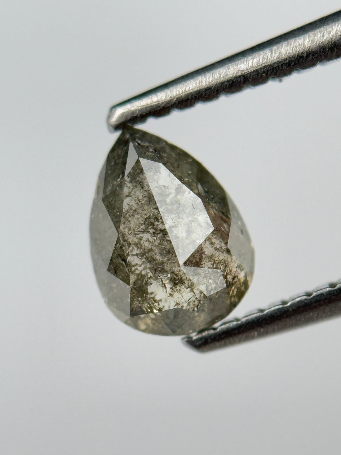 0.88 Ct Pear Rose Cut Grey Natural Salt and Pepper Diamond