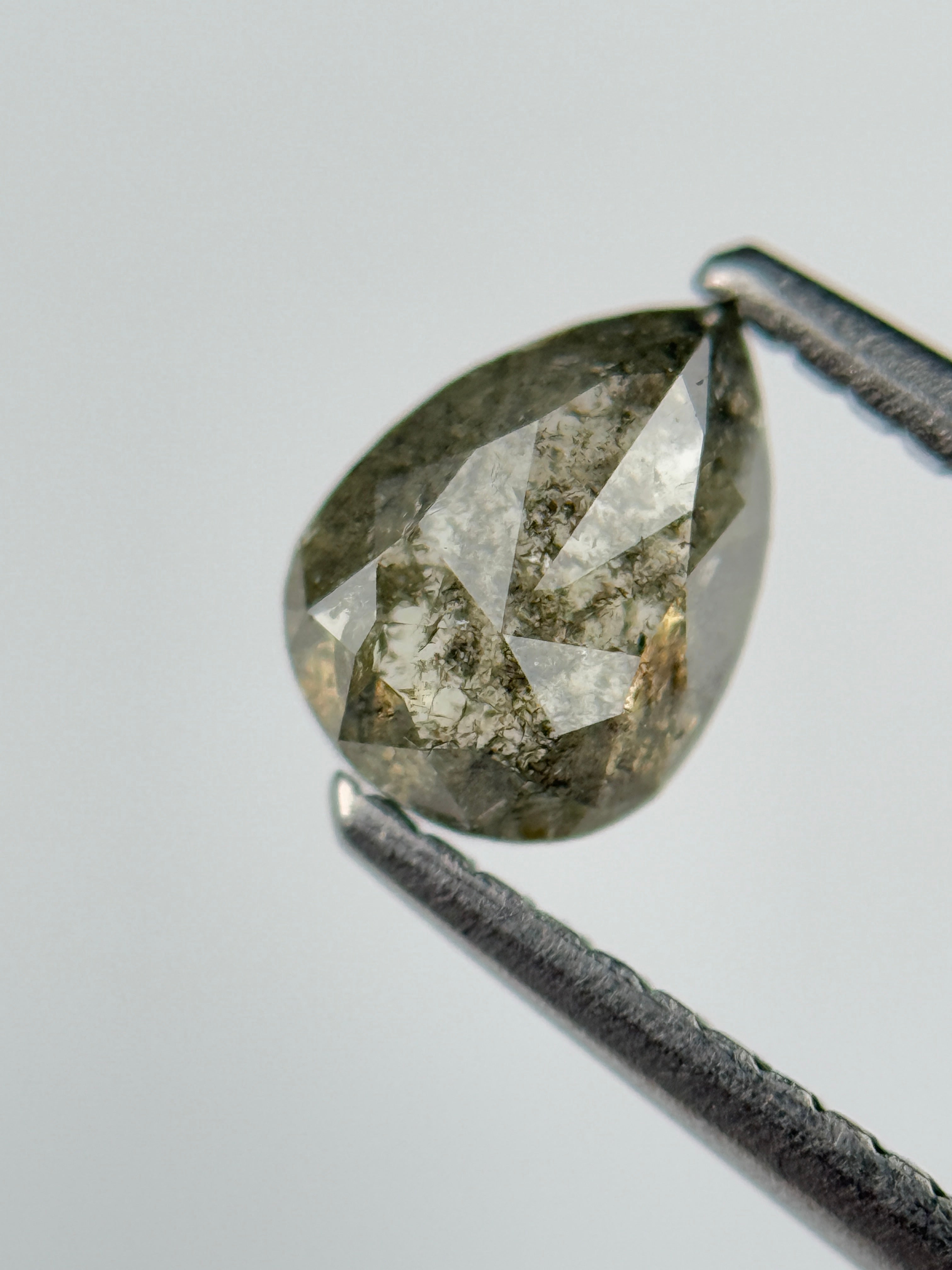 0.88 Ct Pear Rose Cut Grey Natural Salt and Pepper Diamond