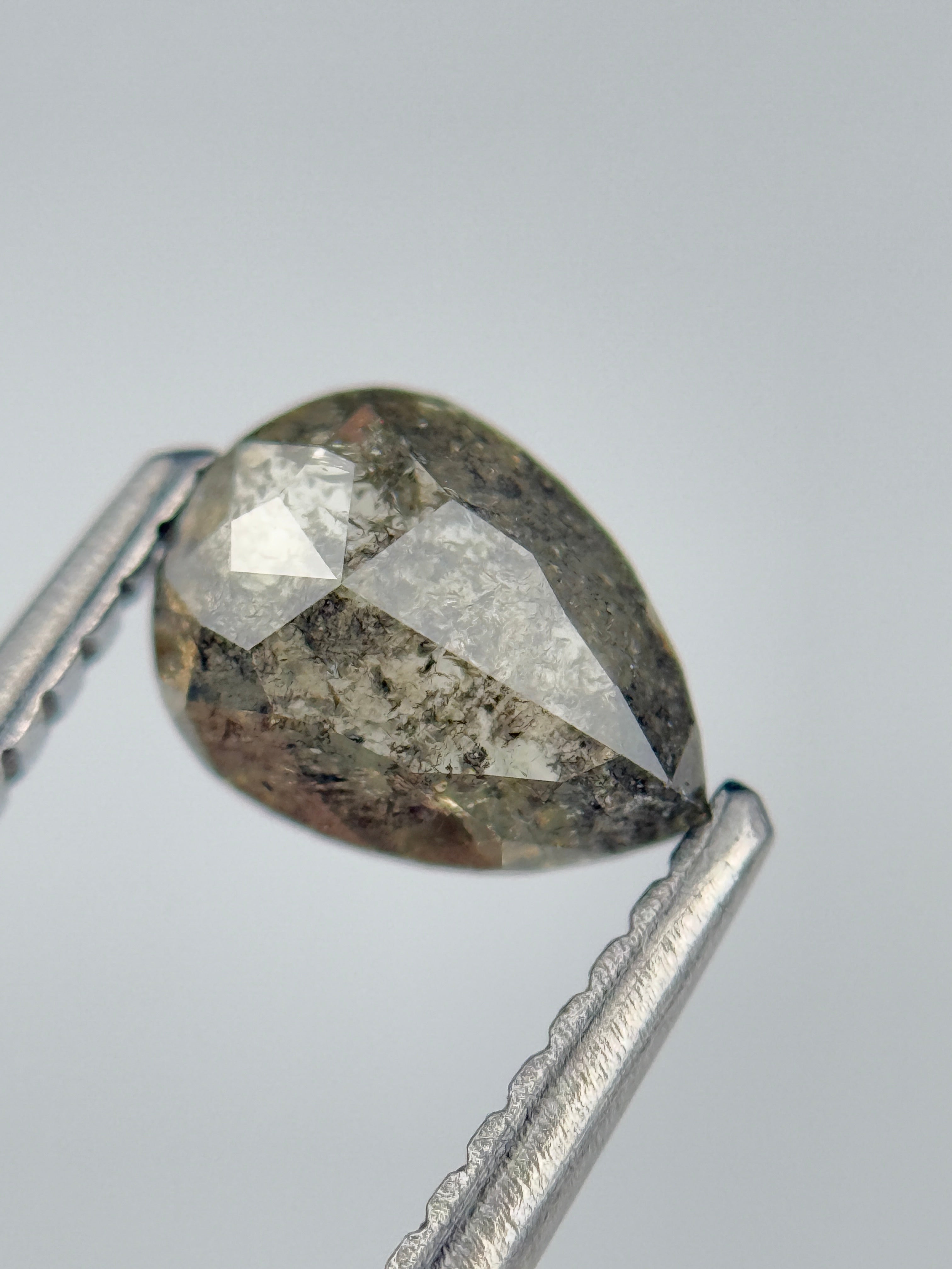 0.88 Ct Pear Rose Cut Grey Natural Salt and Pepper Diamond