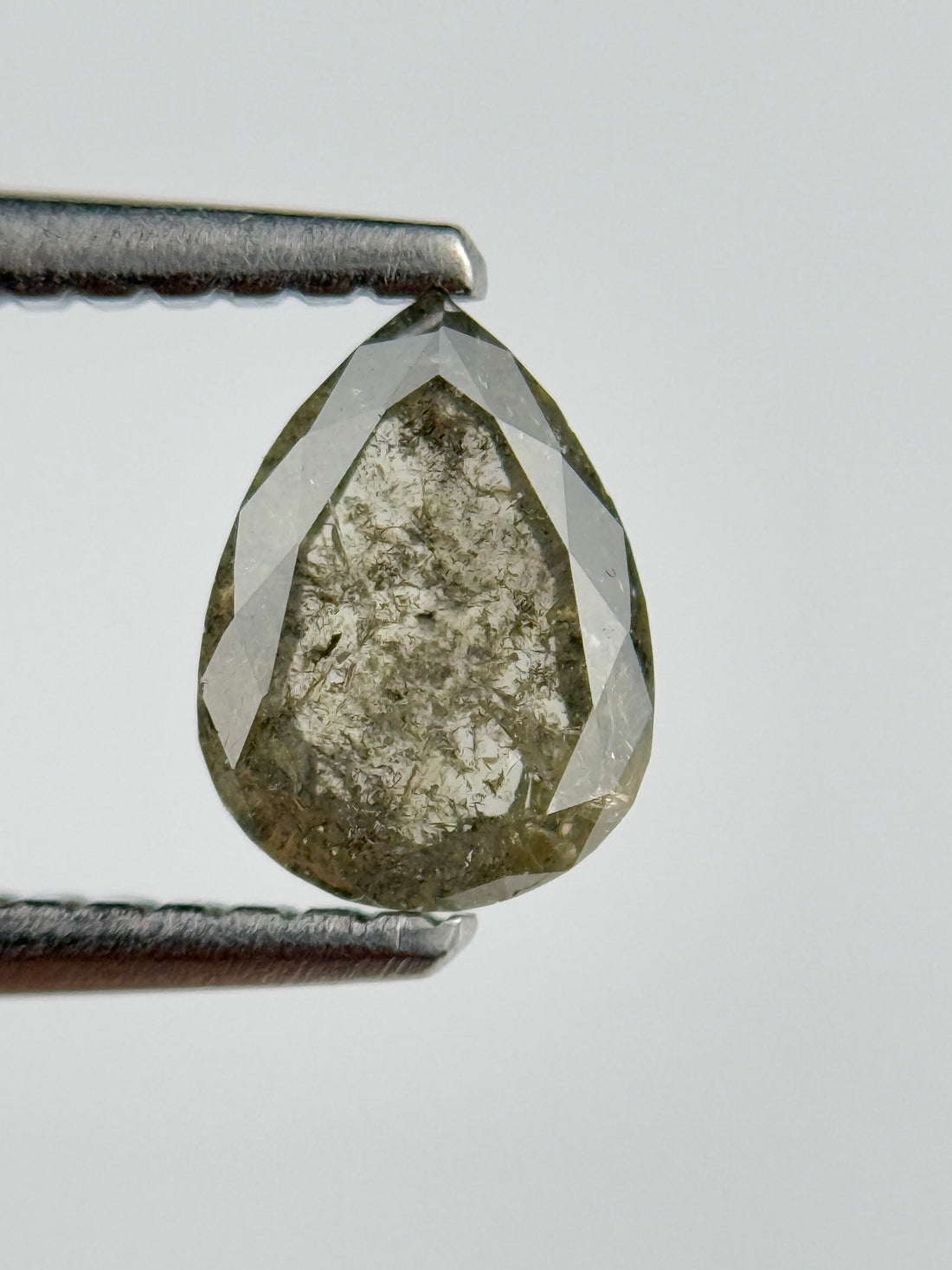 0.88 Ct Pear Rose Cut Grey Natural Salt and Pepper Diamond