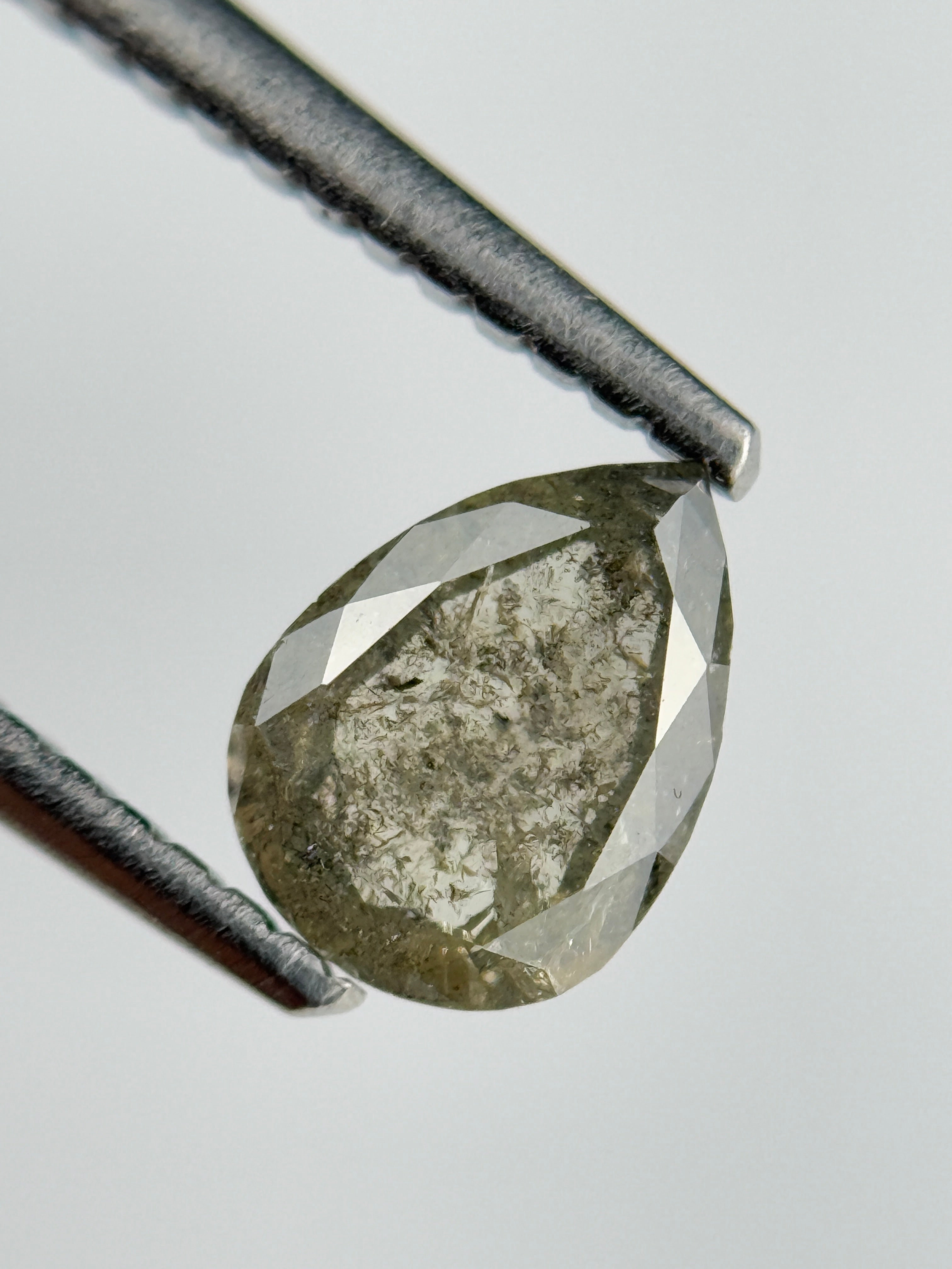 0.88 Ct Pear Rose Cut Grey Natural Salt and Pepper Diamond
