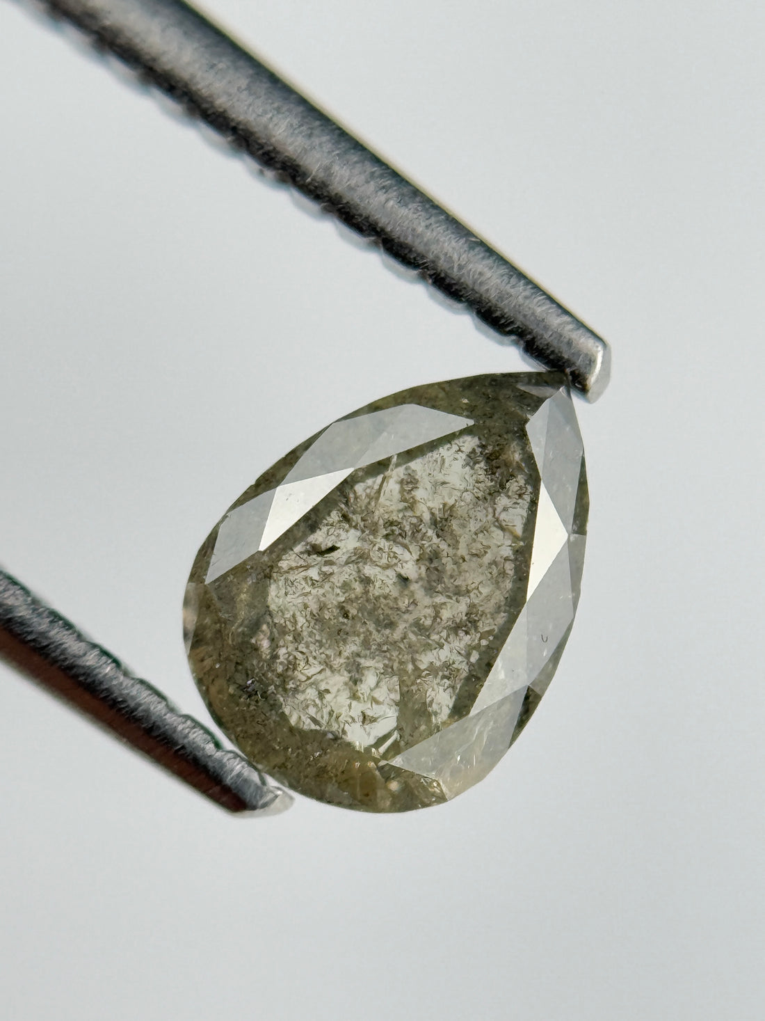 0.88 Ct Pear Rose Cut Grey Natural Salt and Pepper Diamond