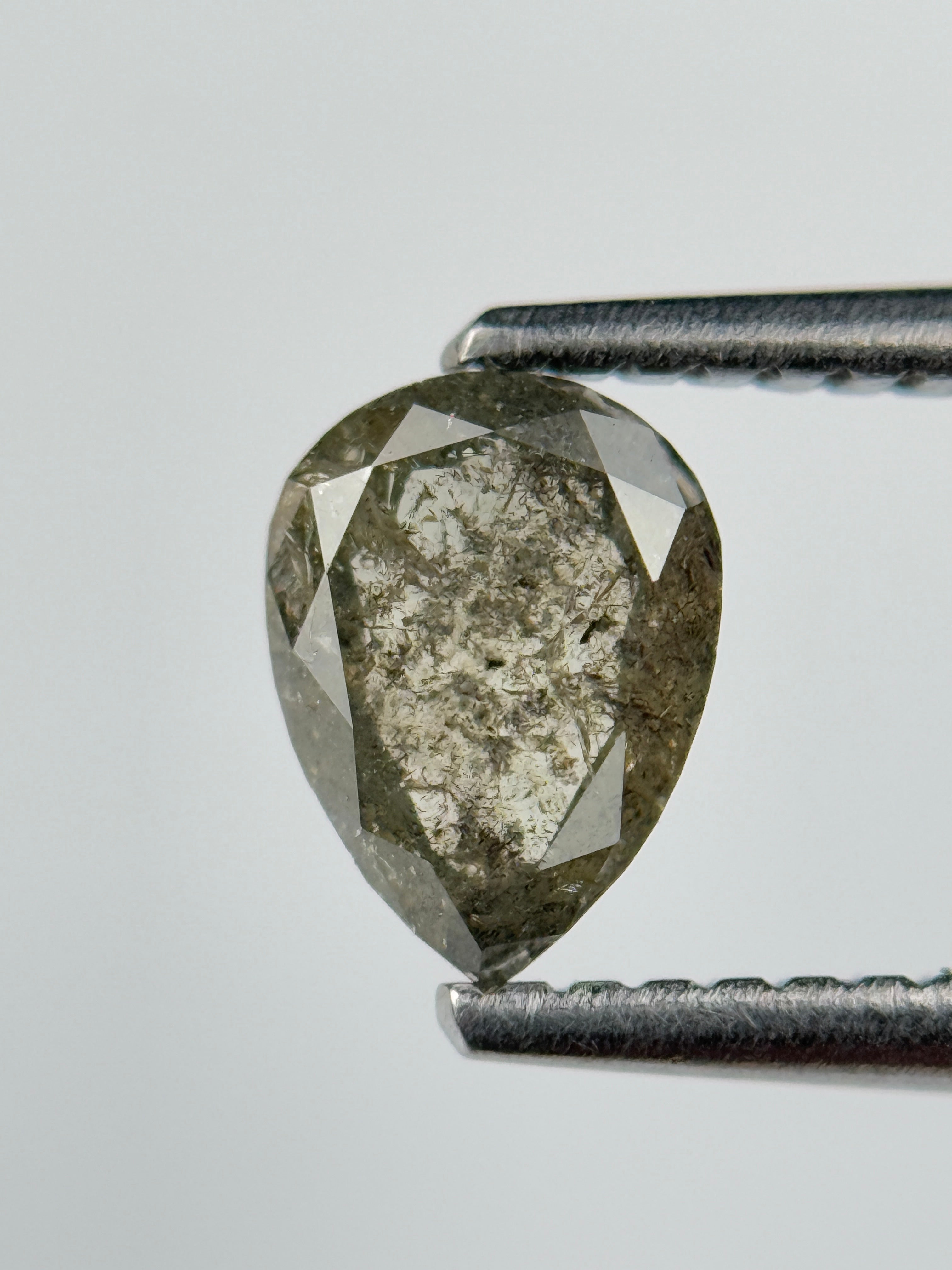 0.88 Ct Pear Rose Cut Grey Natural Salt and Pepper Diamond