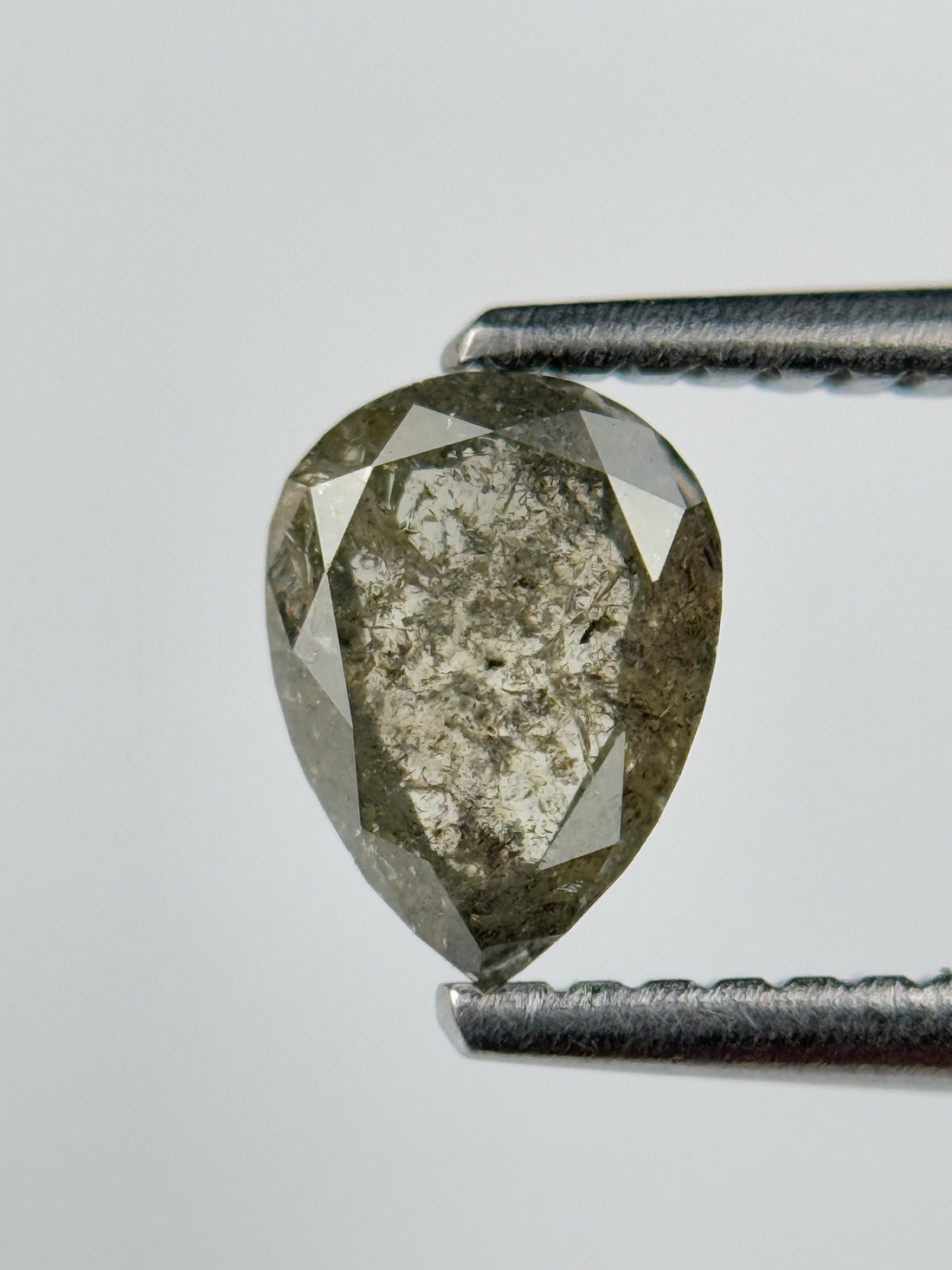 0.88 Ct Pear Rose Cut Grey Natural Salt and Pepper Diamond