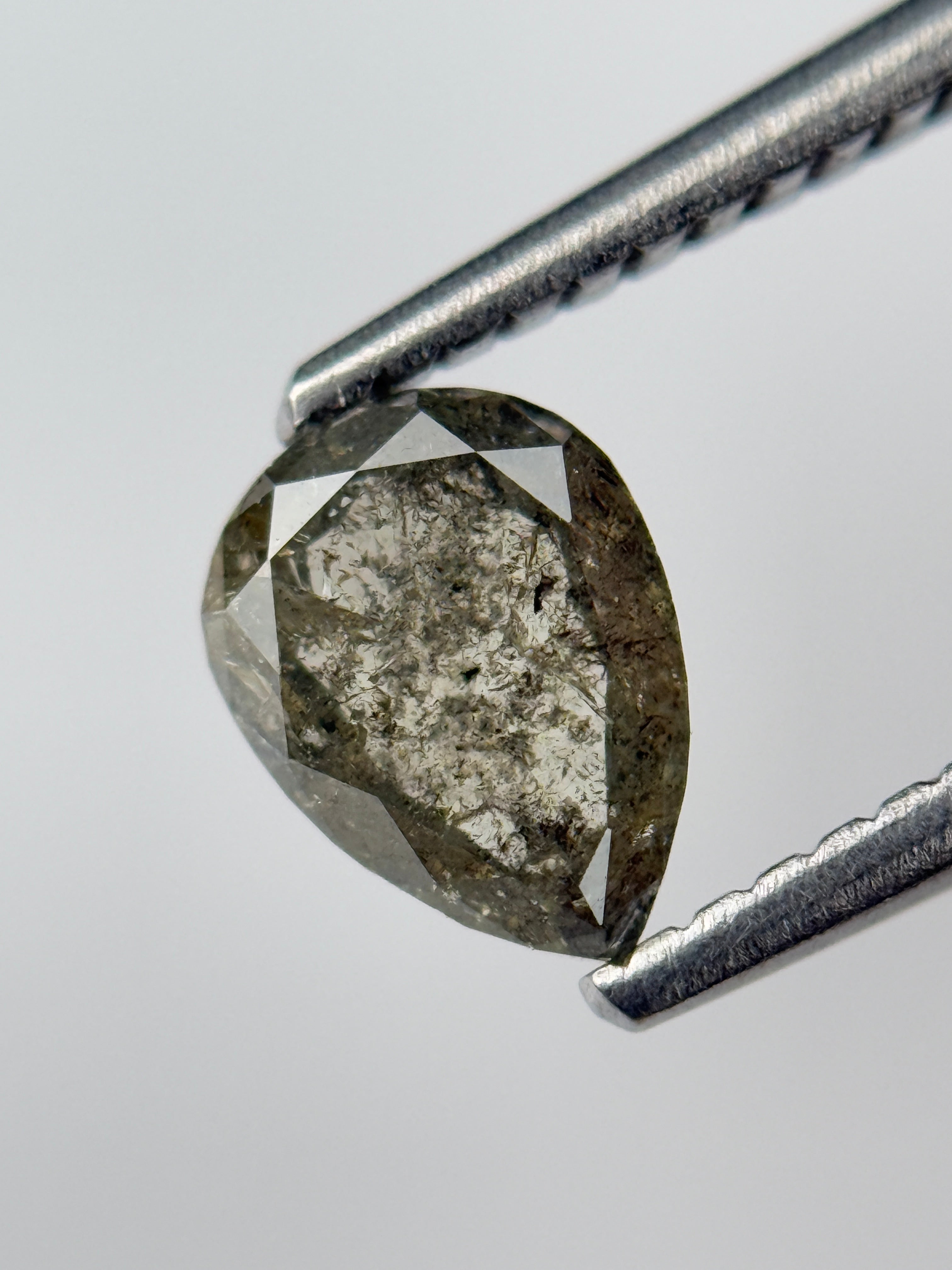 0.88 Ct Pear Rose Cut Grey Natural Salt and Pepper Diamond