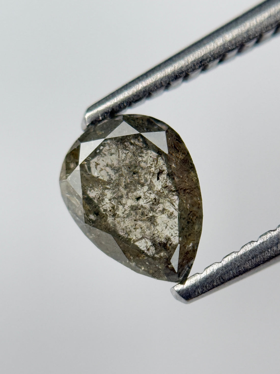 0.88 Ct Pear Rose Cut Grey Natural Salt and Pepper Diamond