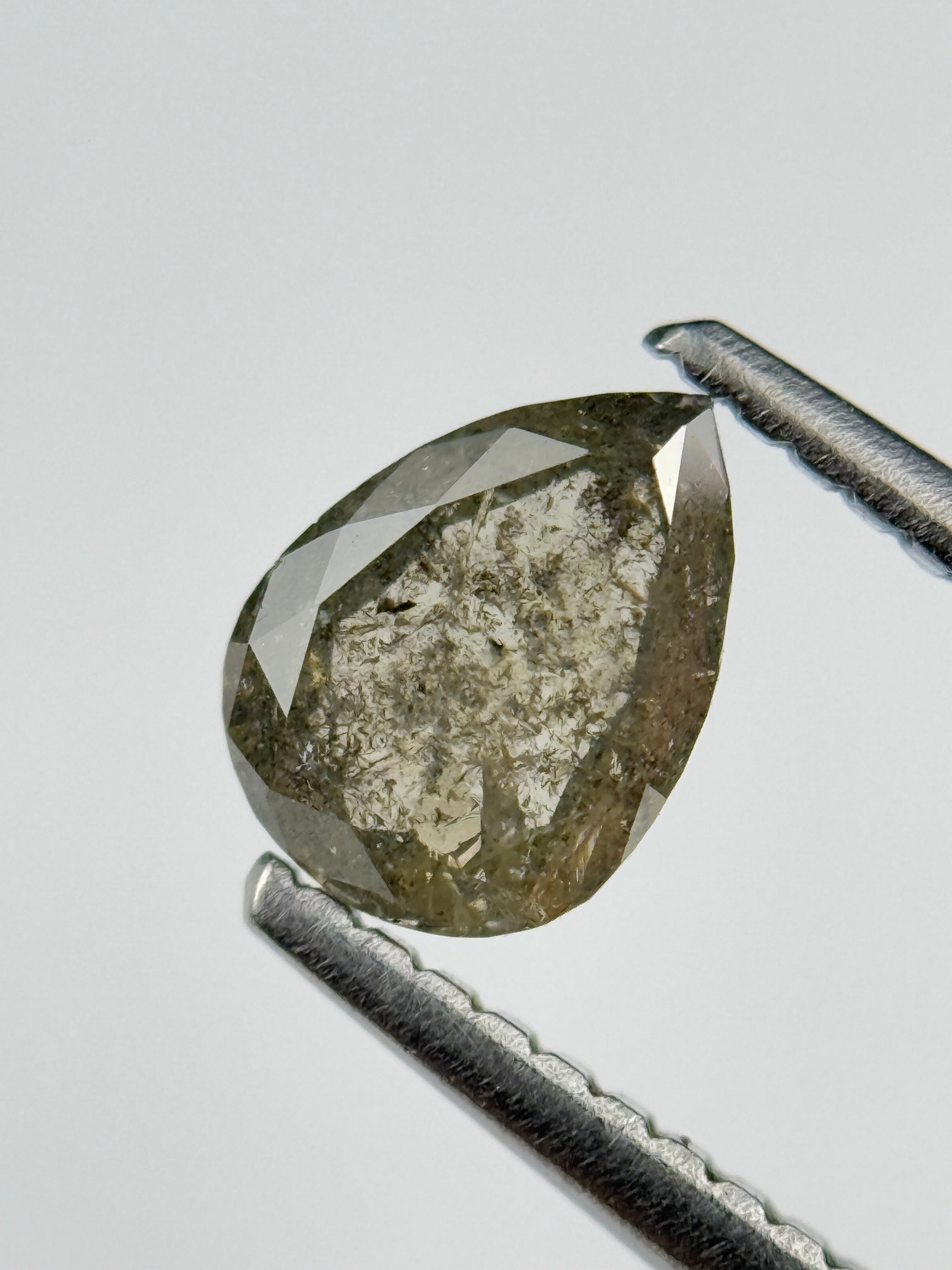0.88 Ct Pear Rose Cut Grey Natural Salt and Pepper Diamond