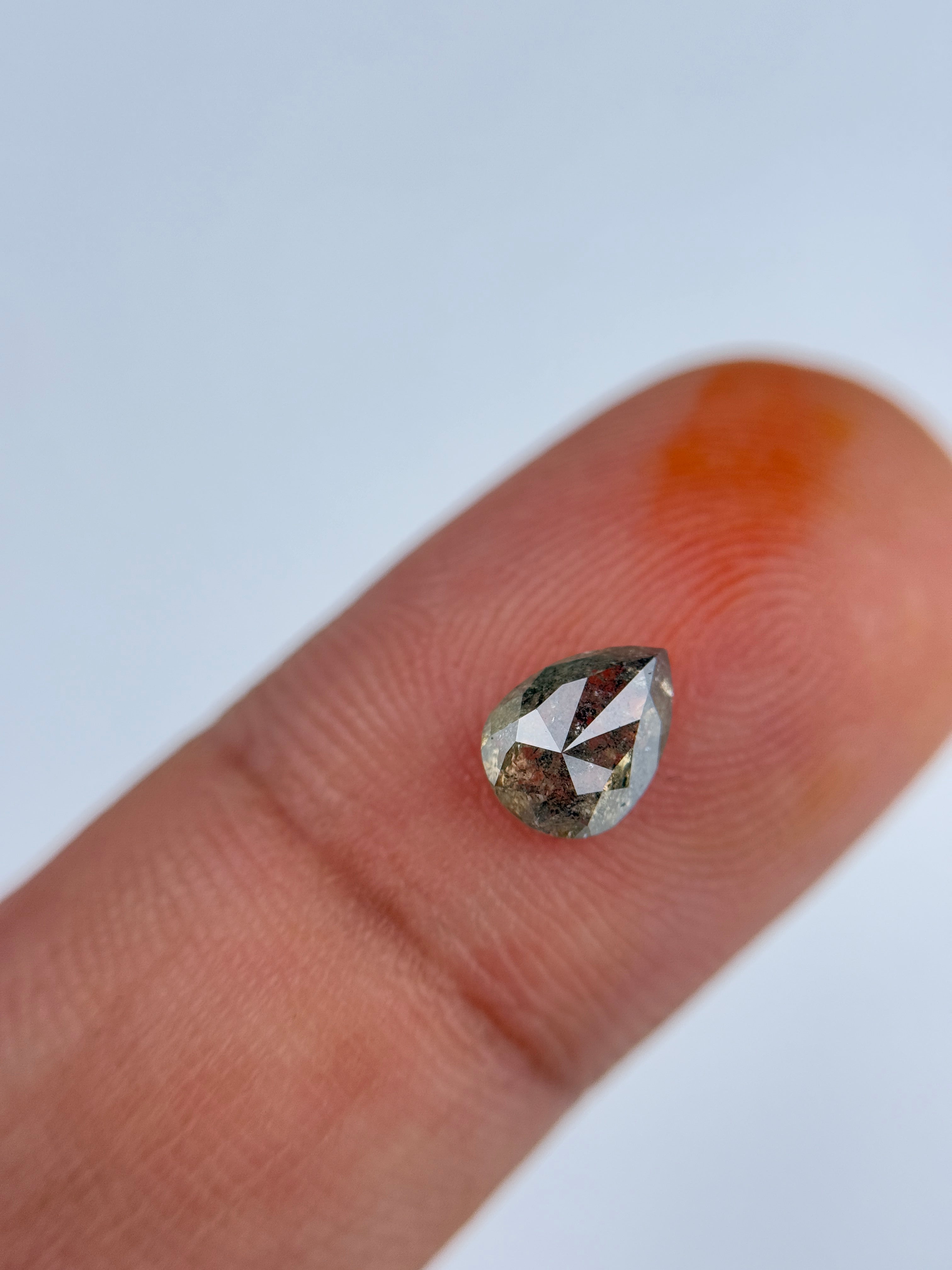 0.88 Ct Pear Rose Cut Grey Natural Salt and Pepper Diamond