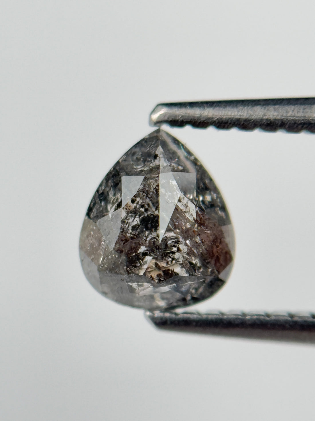 1.02 Ct Pear Rose Cut Grey Natural Salt and Pepper Diamond
