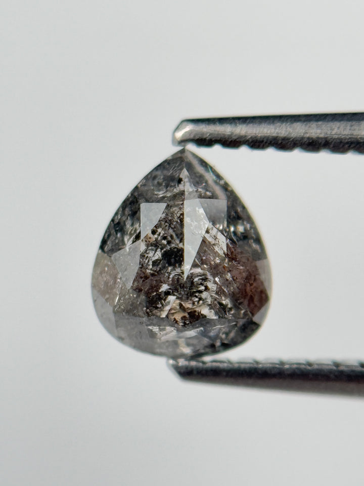 1.02 Ct Pear Rose Cut Grey Natural Salt and Pepper Diamond