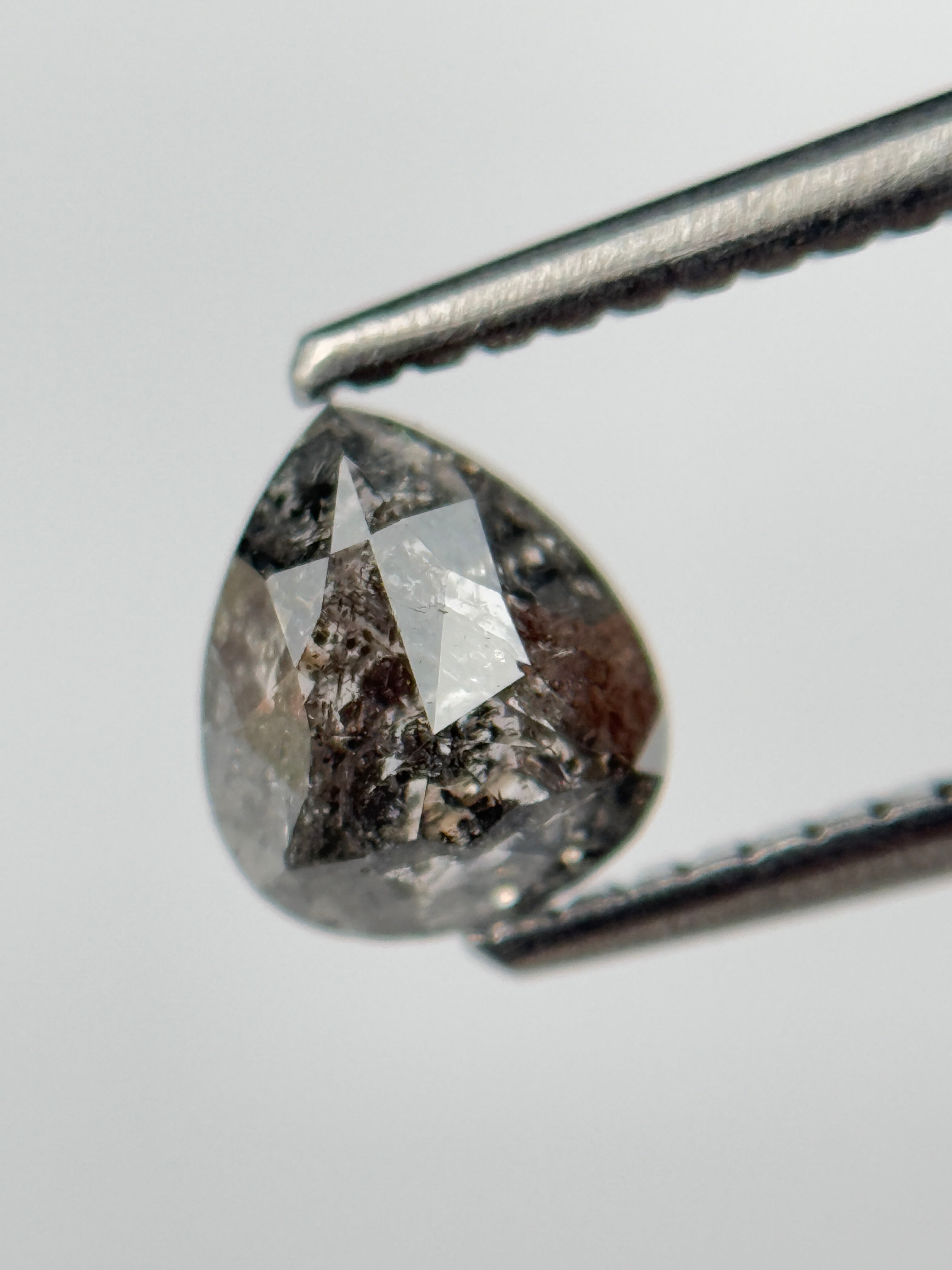 1.02 Ct Pear Rose Cut Grey Natural Salt and Pepper Diamond
