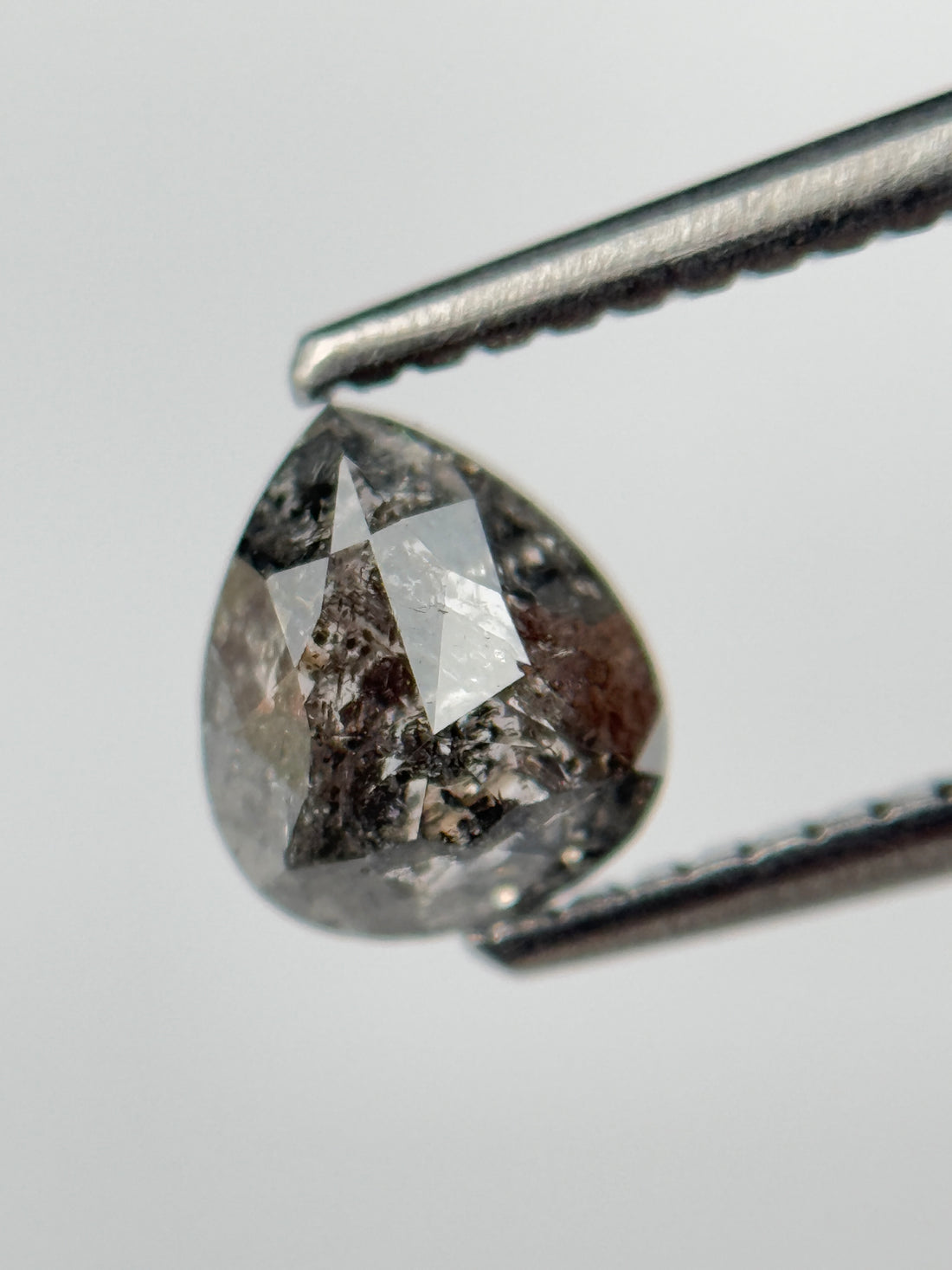 1.02 Ct Pear Rose Cut Grey Natural Salt and Pepper Diamond