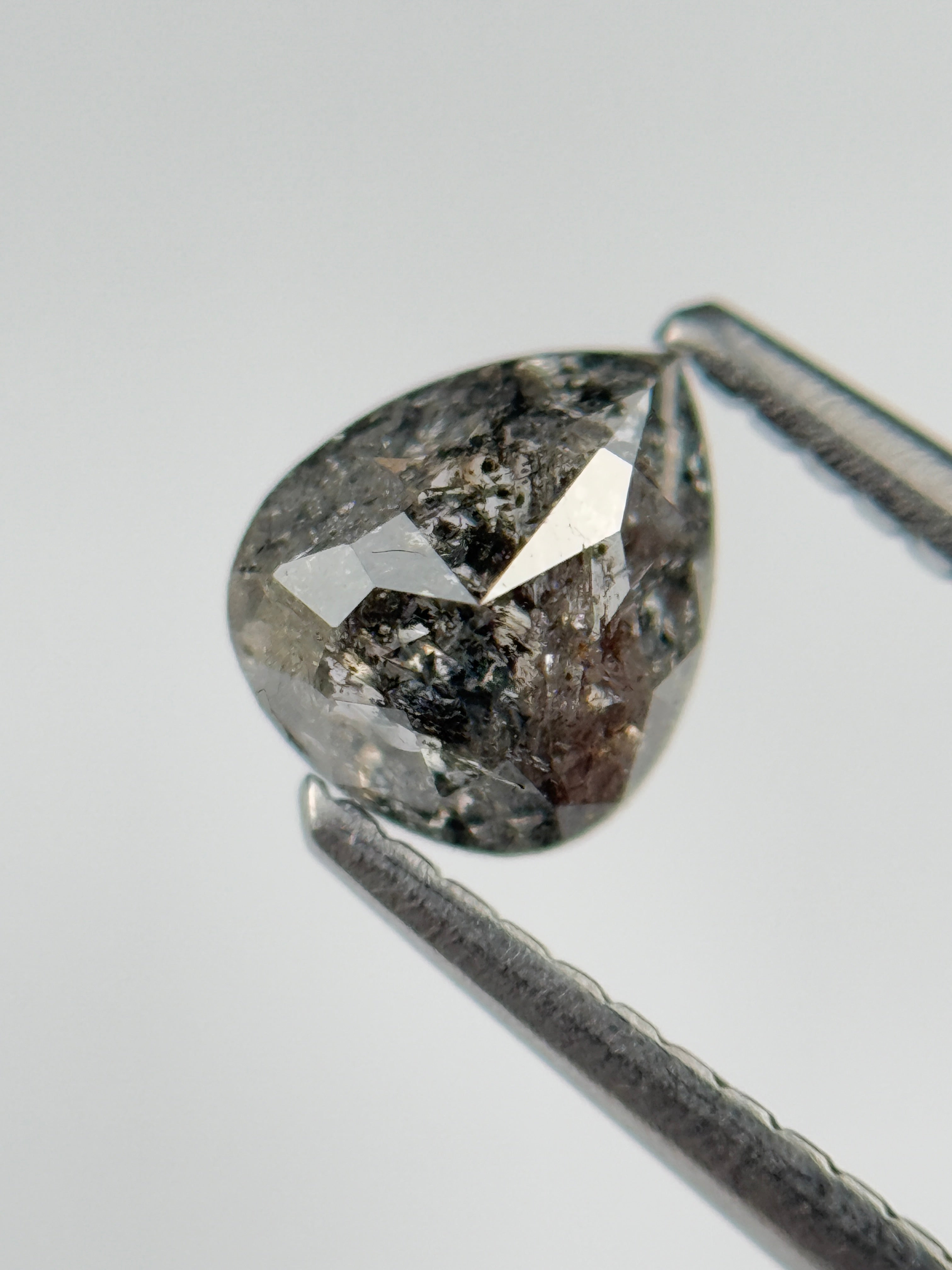 1.02 Ct Pear Rose Cut Grey Natural Salt and Pepper Diamond