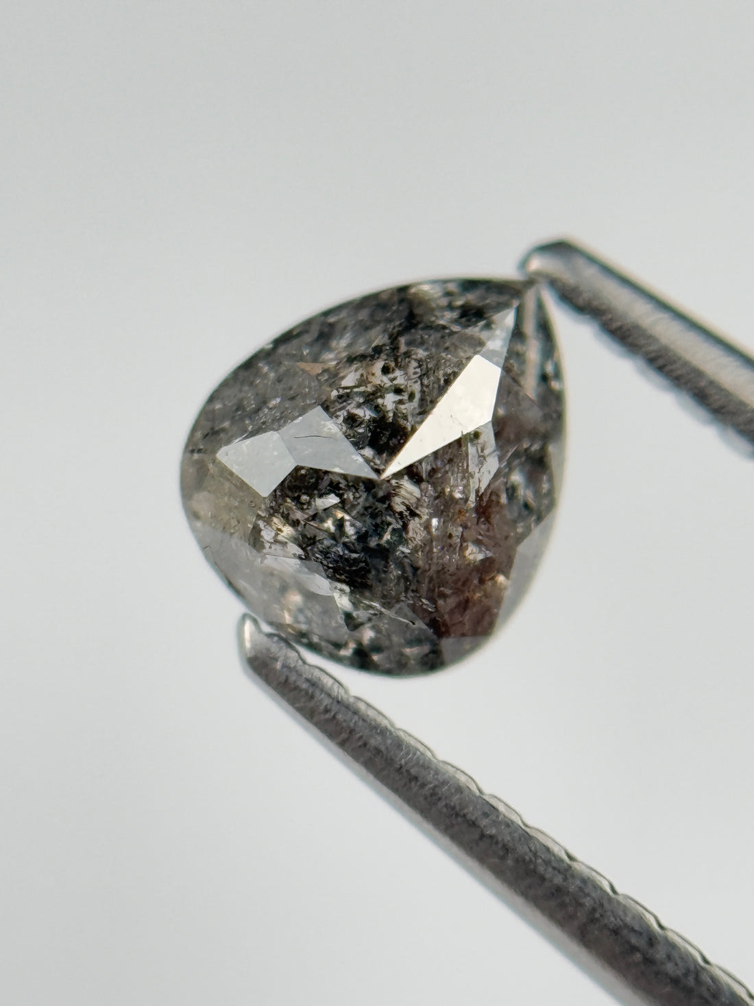 1.02 Ct Pear Rose Cut Grey Natural Salt and Pepper Diamond