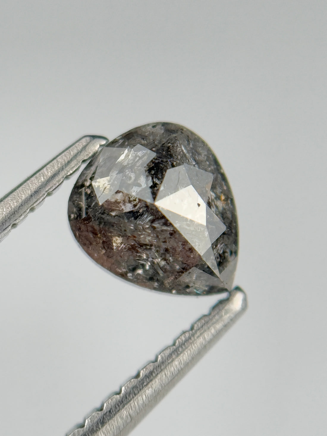 1.02 Ct Pear Rose Cut Grey Natural Salt and Pepper Diamond
