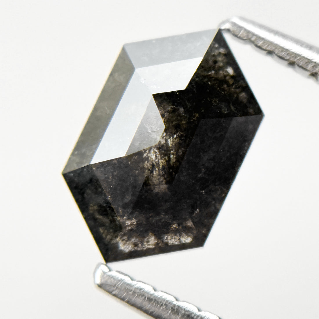 1.09 Ct Hexagon Rose Cut Grey Natural Salt and Pepper Diamond