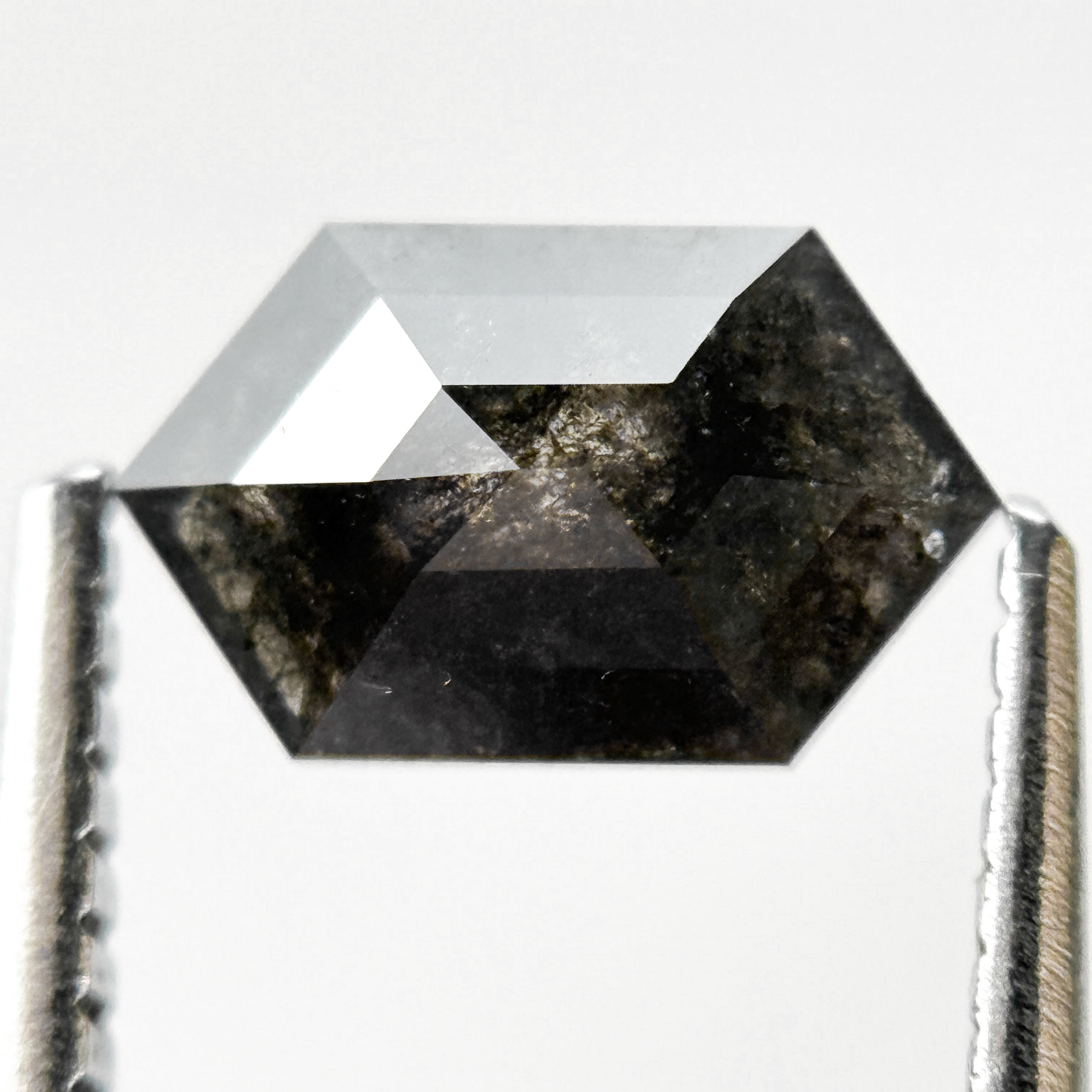 1.09 Ct Hexagon Rose Cut Grey Natural Salt and Pepper Diamond