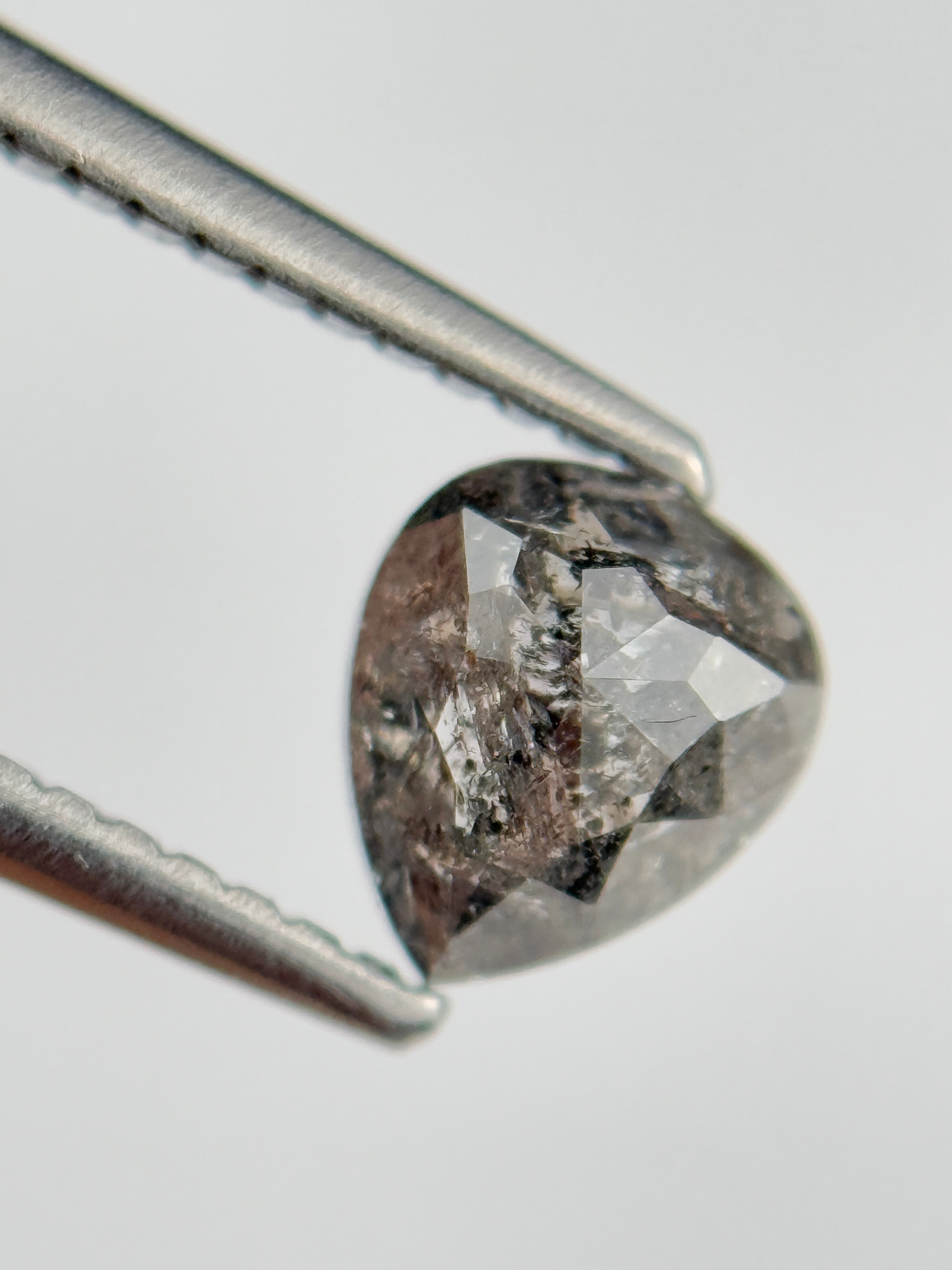 1.02 Ct Pear Rose Cut Grey Natural Salt and Pepper Diamond