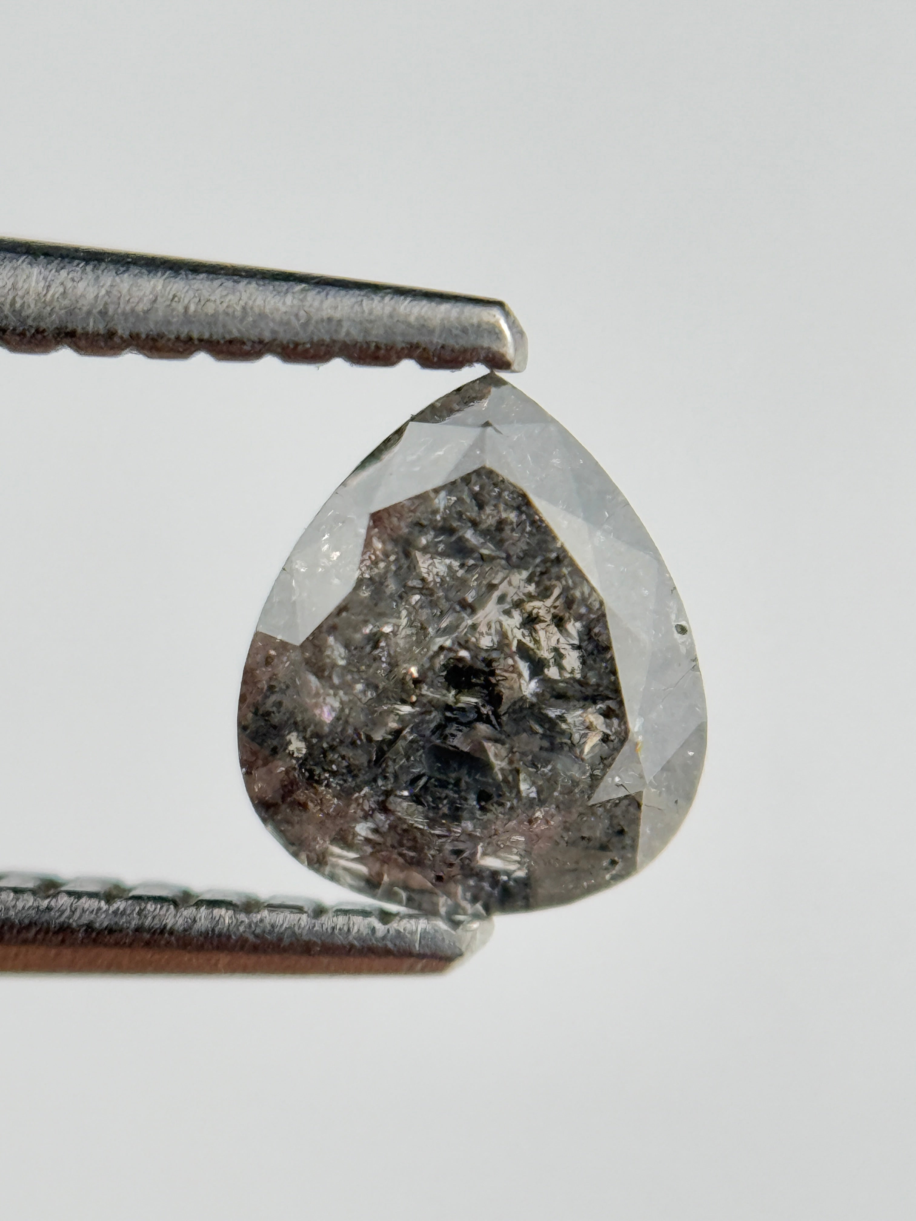 1.02 Ct Pear Rose Cut Grey Natural Salt and Pepper Diamond