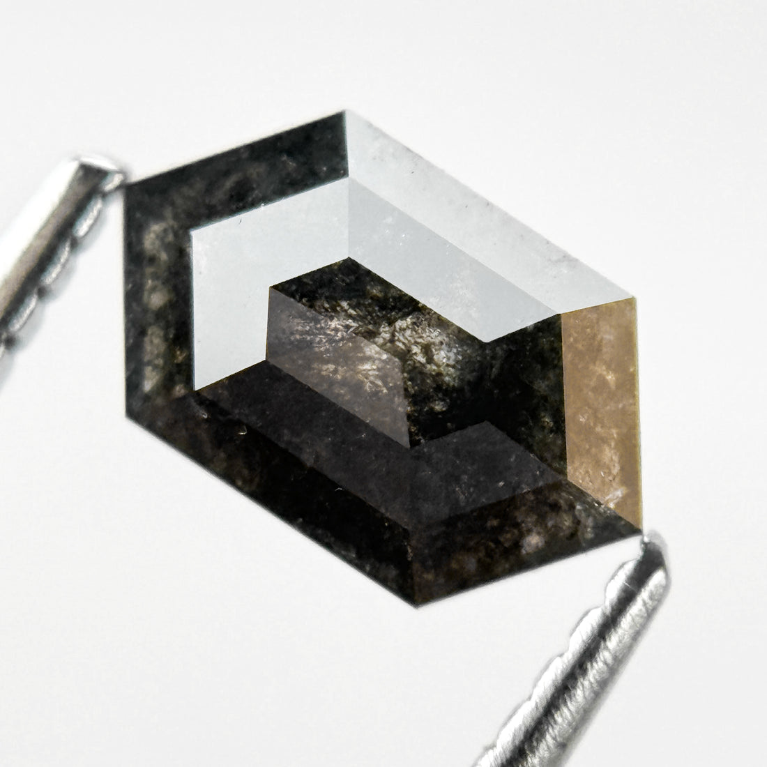 1.09 Ct Hexagon Rose Cut Grey Natural Salt and Pepper Diamond