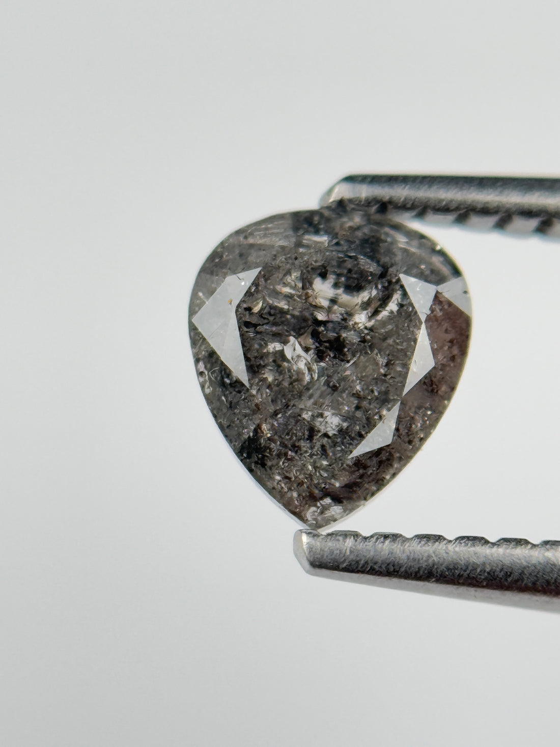 1.02 Ct Pear Rose Cut Grey Natural Salt and Pepper Diamond
