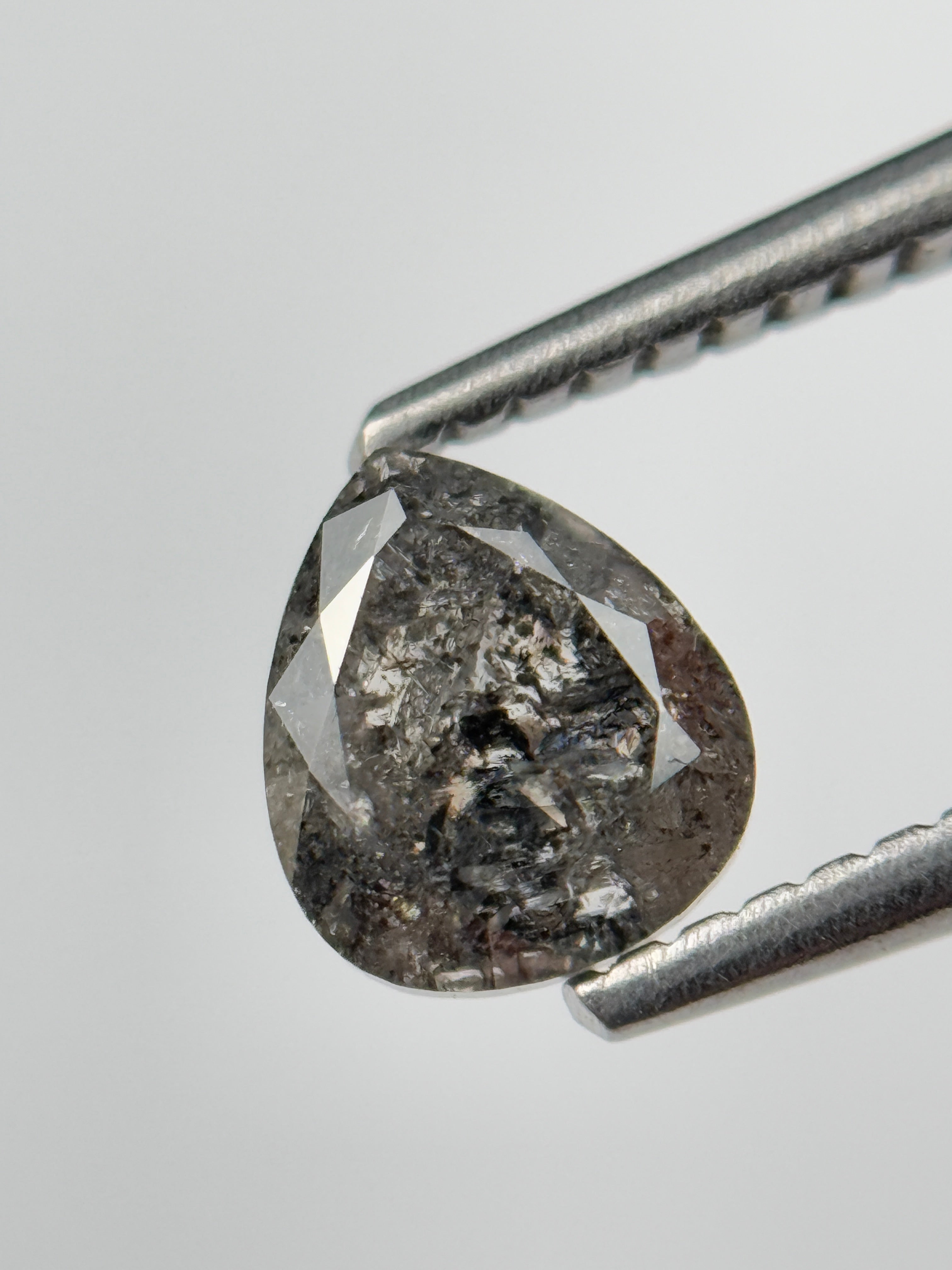 1.02 Ct Pear Rose Cut Grey Natural Salt and Pepper Diamond