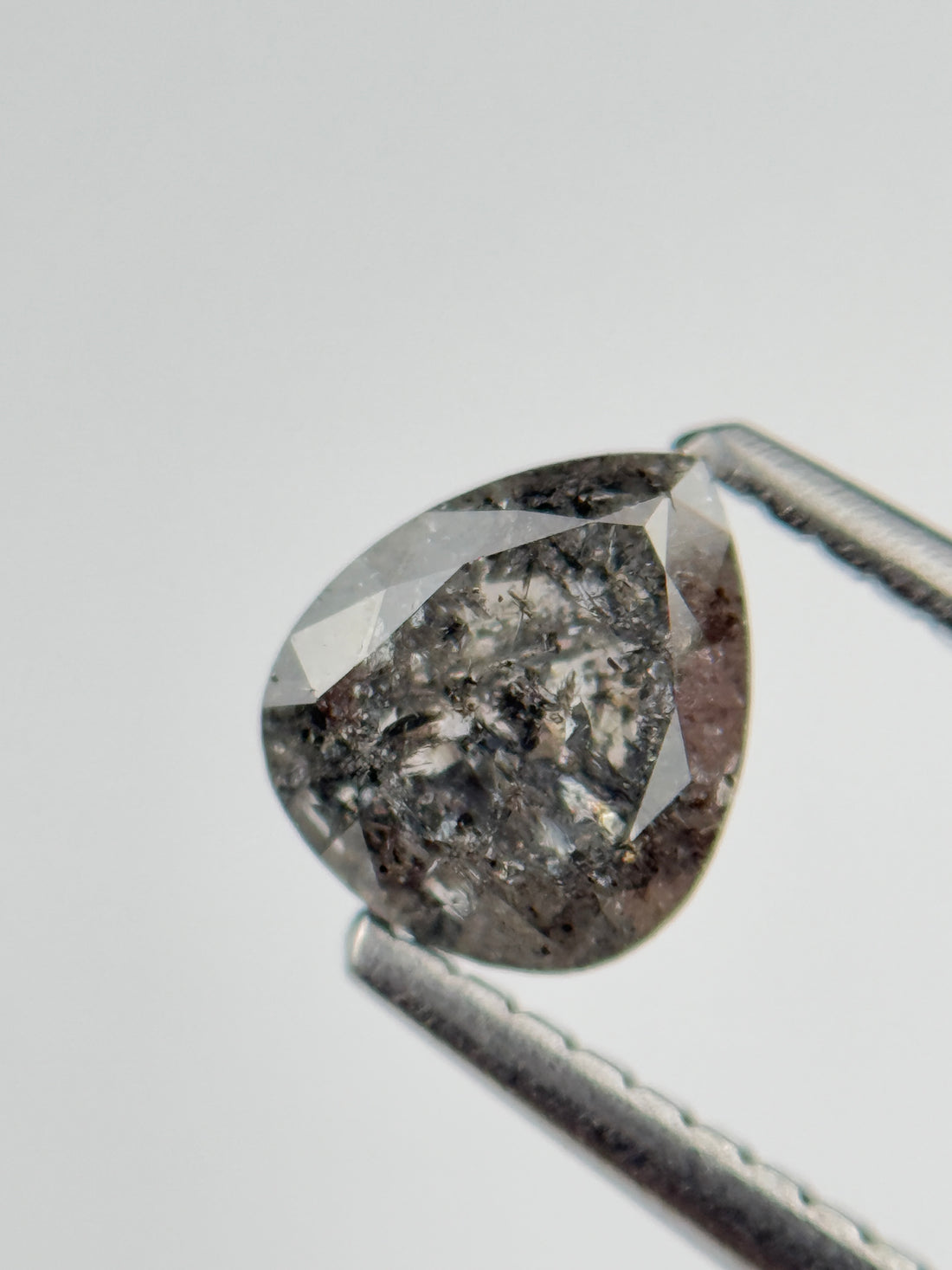 1.02 Ct Pear Rose Cut Grey Natural Salt and Pepper Diamond