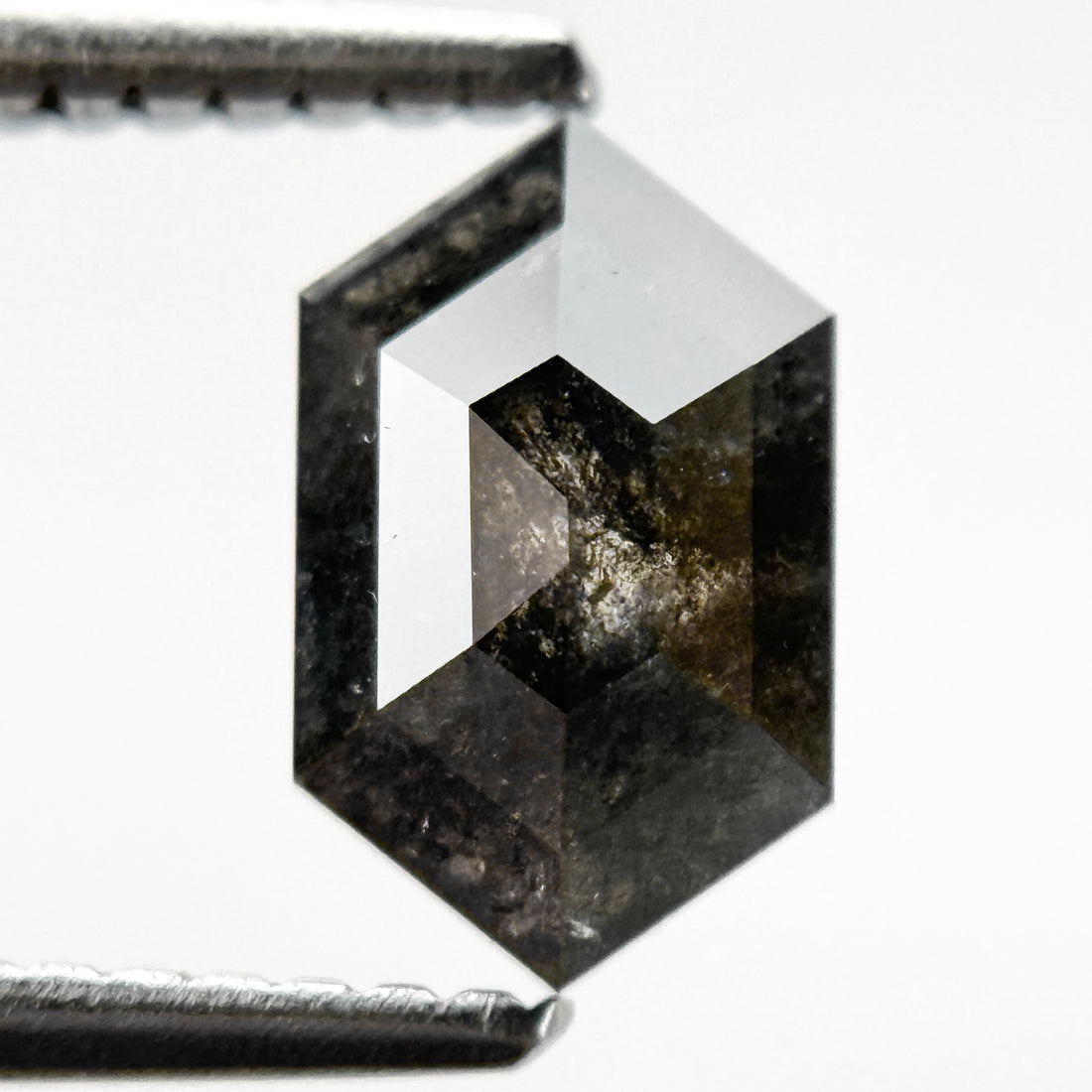 1.09 Ct Hexagon Rose Cut Grey Natural Salt and Pepper Diamond