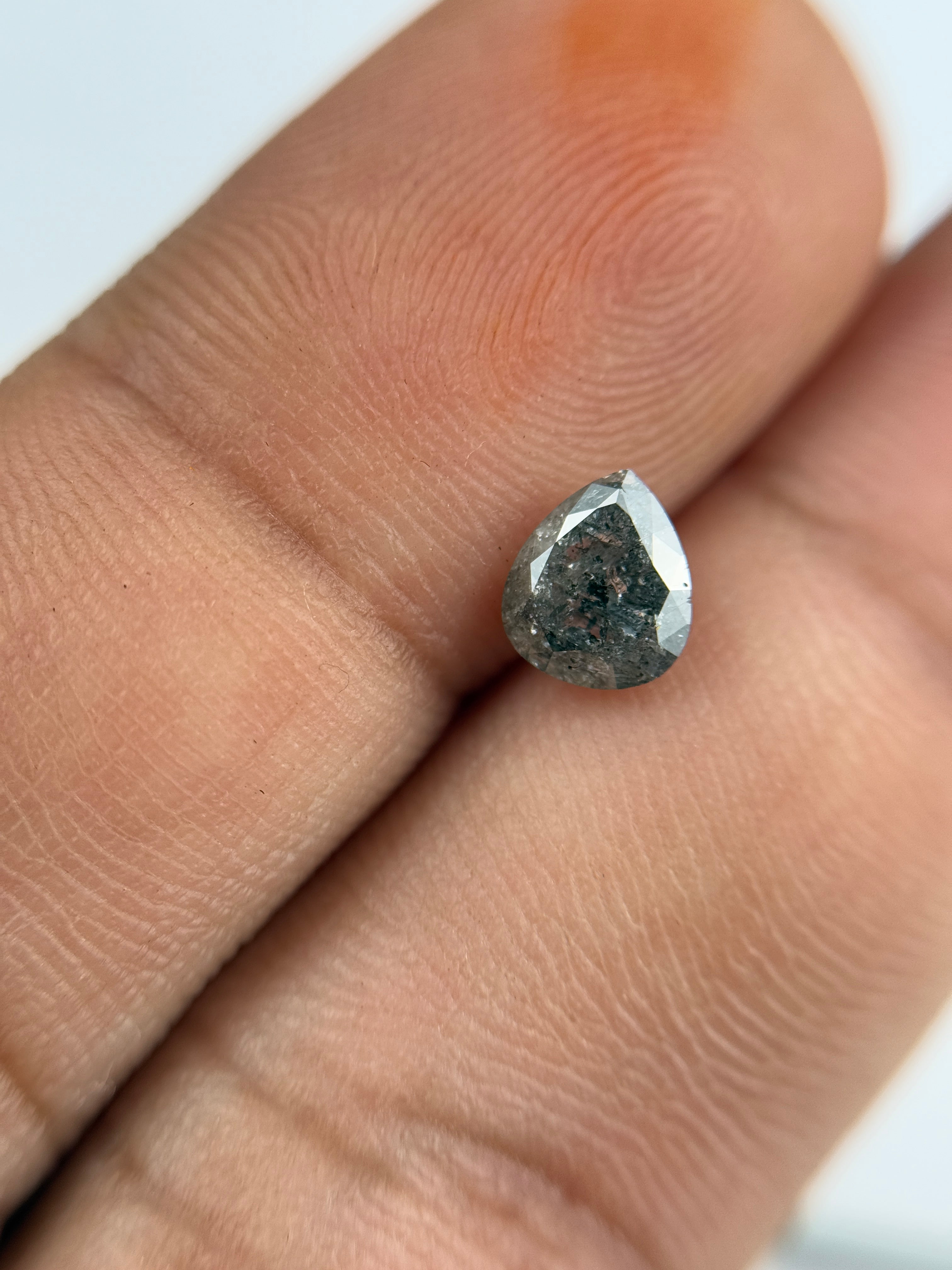 1.02 Ct Pear Rose Cut Grey Natural Salt and Pepper Diamond